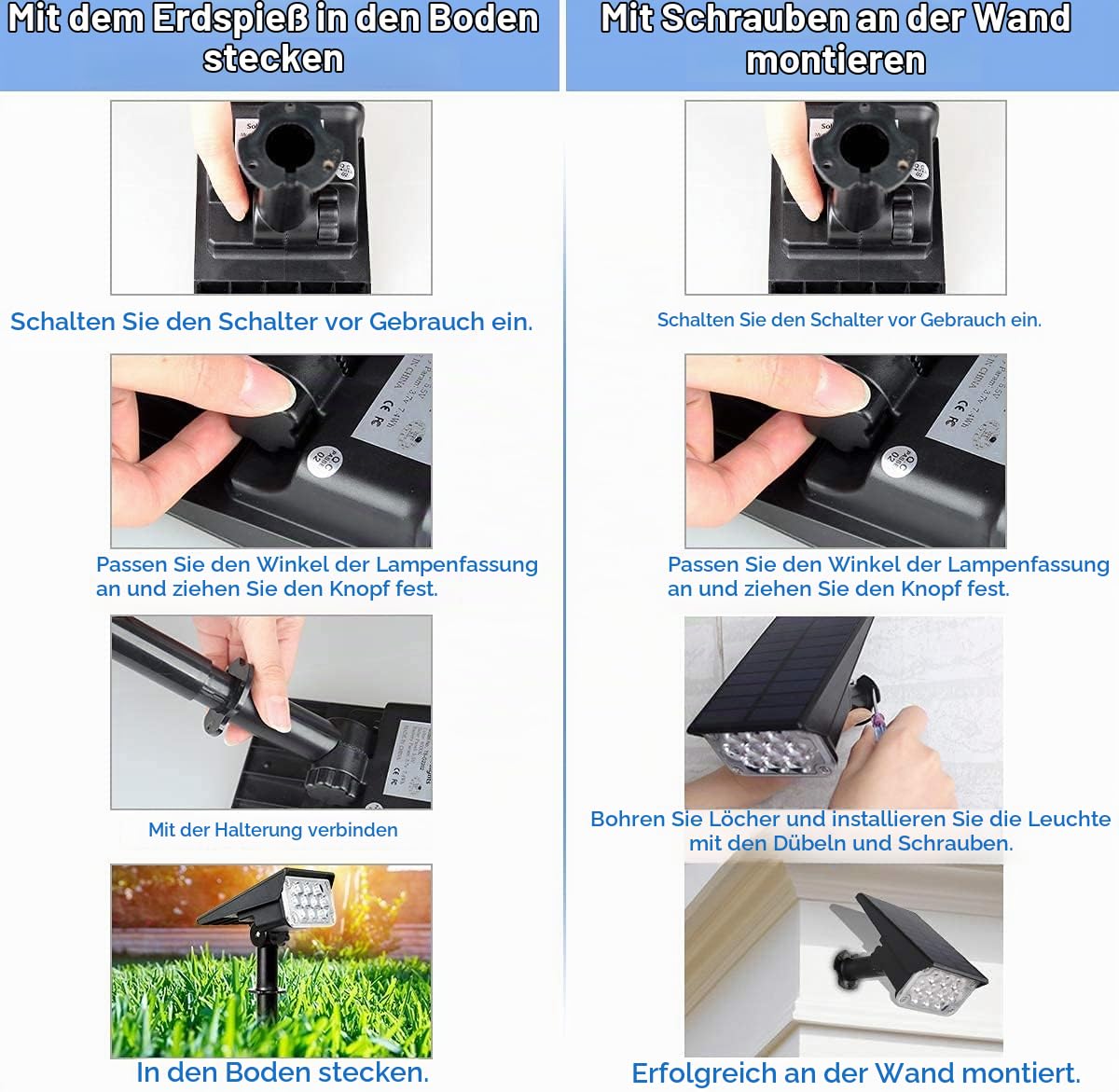 T-SUNUS Gartenstrahler Solar Außen mehrfarbig, Solarstrahler für Außen 10 LED Solarlampen für außen 6 Farbwechsel Solar Gartenleuchte IP65 Wasserdicht für Bäume Sträucher Gartenweg 4 Stück