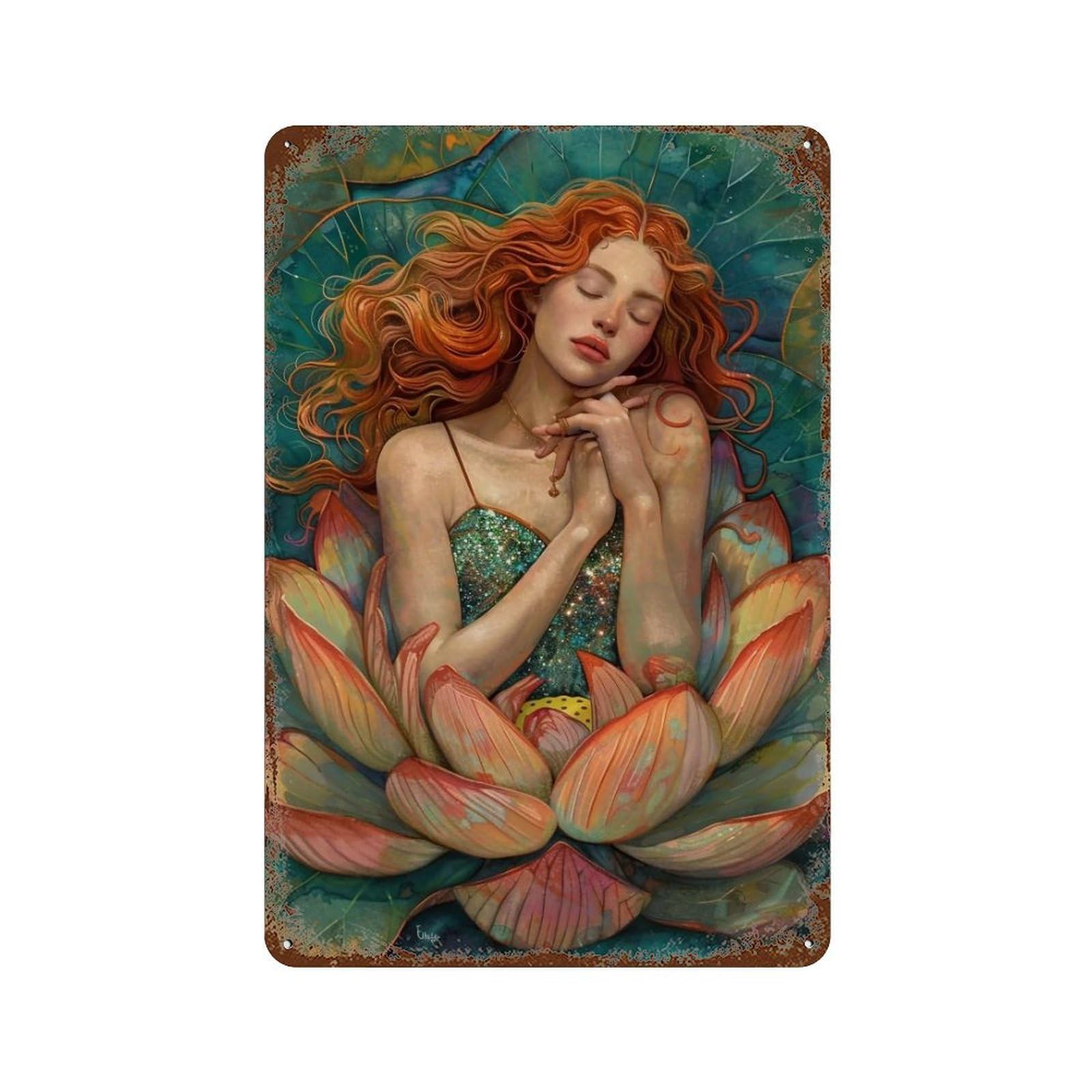 HDURYEYRYY Slumber in Lotus 04 Wall Retro Iron Vintage Art Metal Tin Sign Poster Modern Home Cofffee Club Art Bar Shop Decor 30x20cm