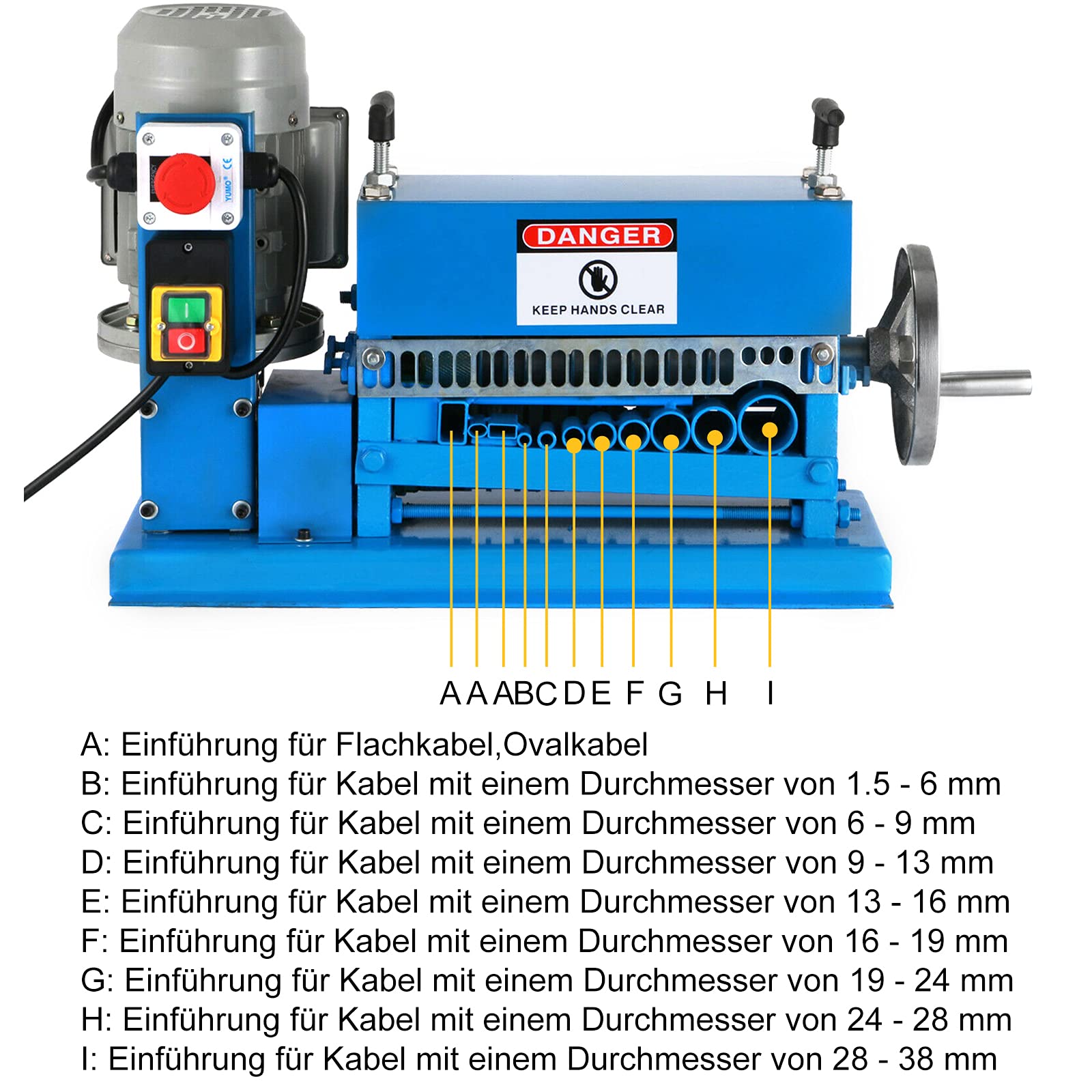 Abisoliermaschine 1,5 mm - 38 mm Draht Peeling Schneidemaschine Mehrloch Abisolierzange Elektrische Kabel Abisoliermaschine 220V Blau