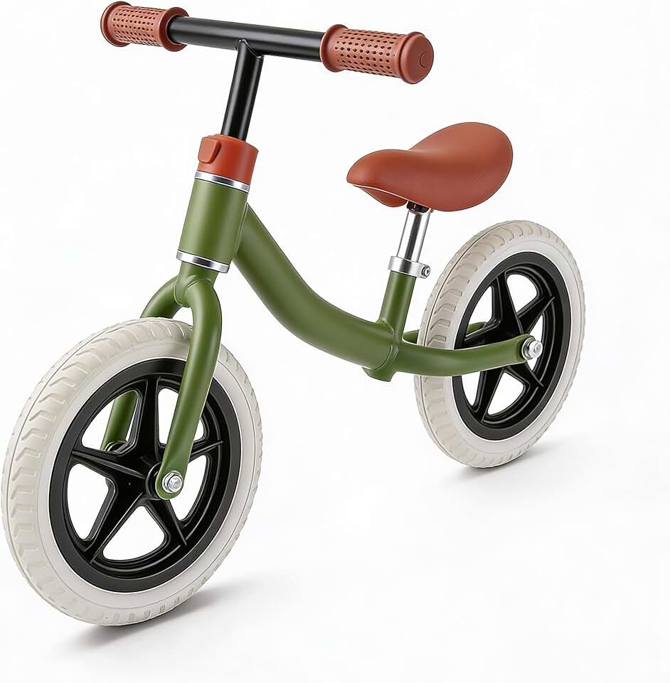 Bicicleta de Equilíbrio Infantil URBANIUS Sem Pedal com Guidão 360 e Assento Ajustável 2 a 4 Anos, Desenvolve Equilíbrio e Coordenação, Certificada INMETRO - Verde