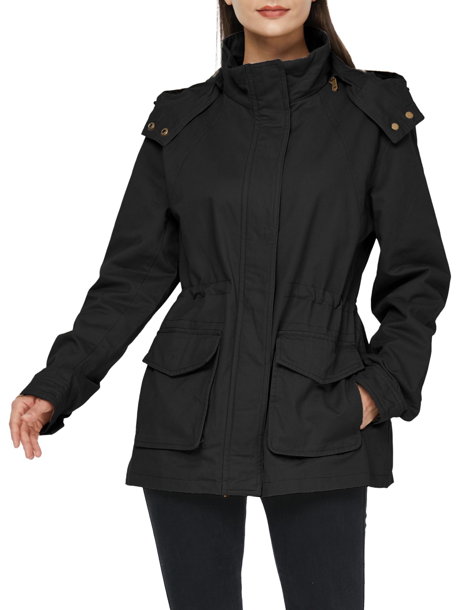 WenVen Veste Femme mi Saison Parka Grande Taille avec Capuche Amovible Veste Militaire Coupe Ajustée Veste Classique Automne Hiver Manteau Trench Coat Manteau en Coton