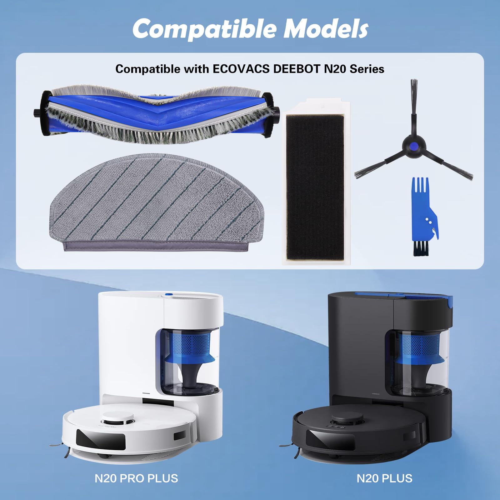 Attemart Kit di Accessori di Ricambio per Ecovacs Deebot N20 Pro Plus, N20 Plus, N20 Robot Aspirapolvere, 1 Spazzole Principali, 4 Filtri, 4 Panni Mop, 6 Spazzole Laterali, 15 Pezzi