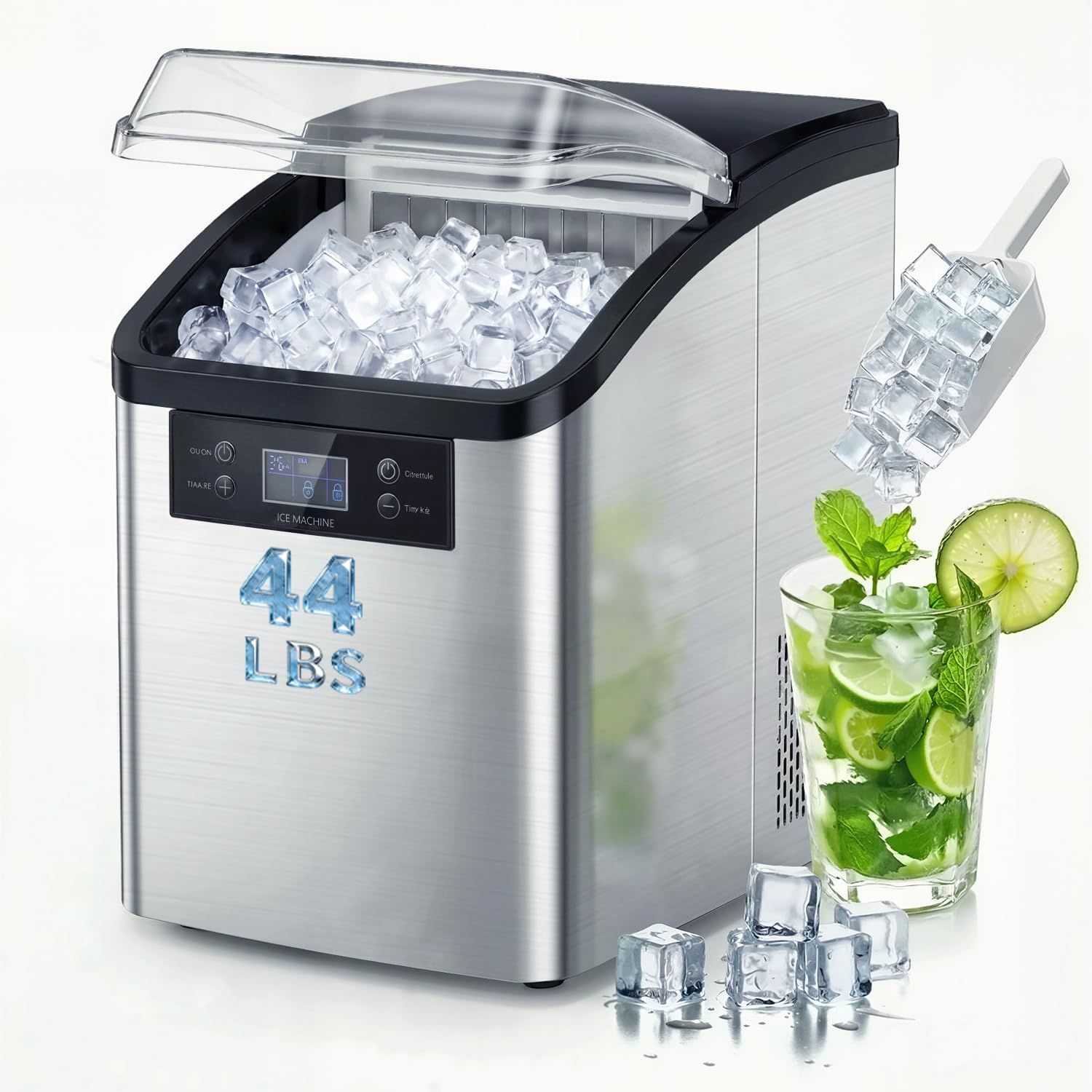 Waleaf 44LBS/24H Countertop Nugget Ice Makers with Timer, 24PCS Ice Cubes Ready in 6 Mins,Portable Auto-Cleaning Ice Machine with 2L Water Tank, for Home Kitchen Camping RV - 2