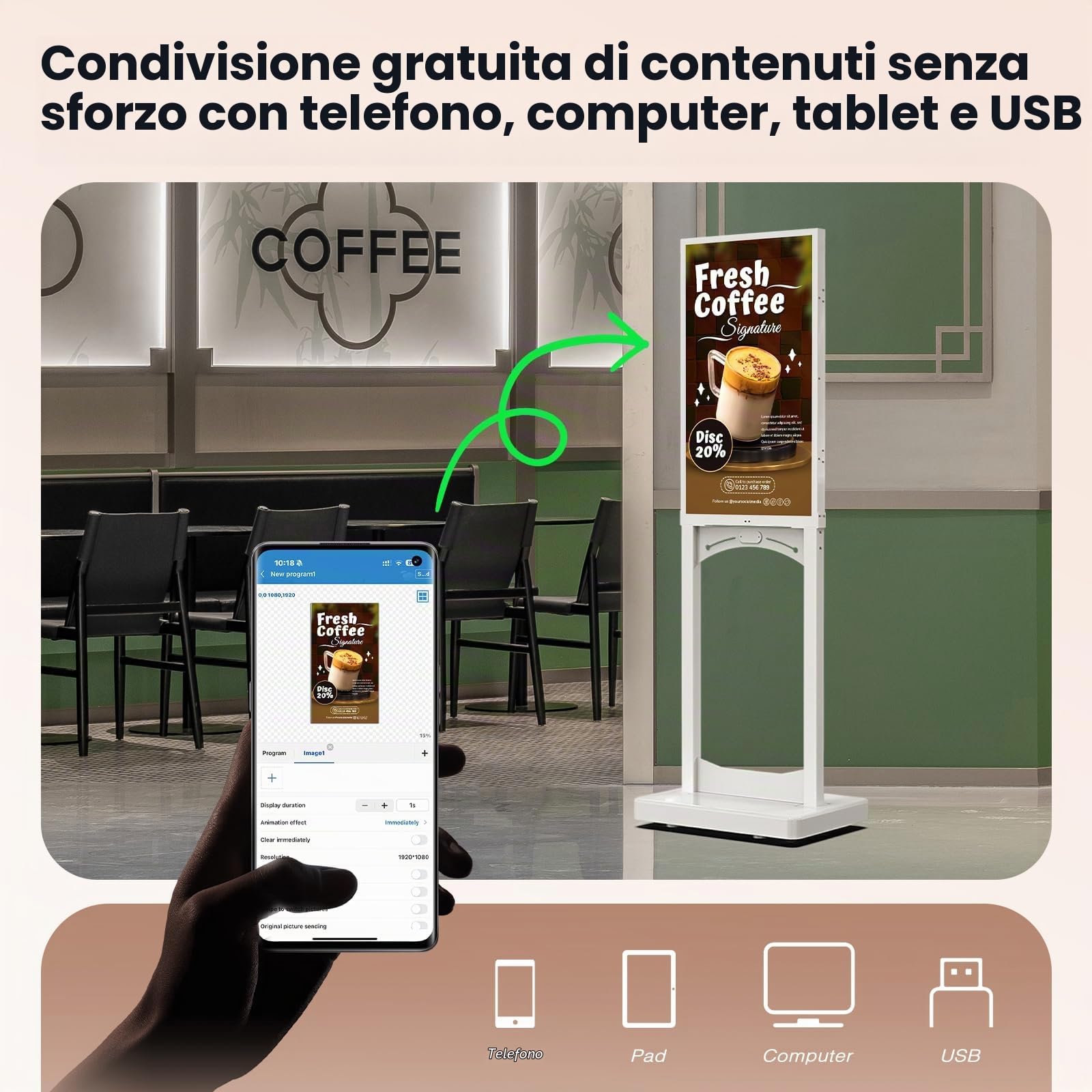 Display digitale da 32 pollici, 2 GB di RAM, 32 GB di memoria 32 GB