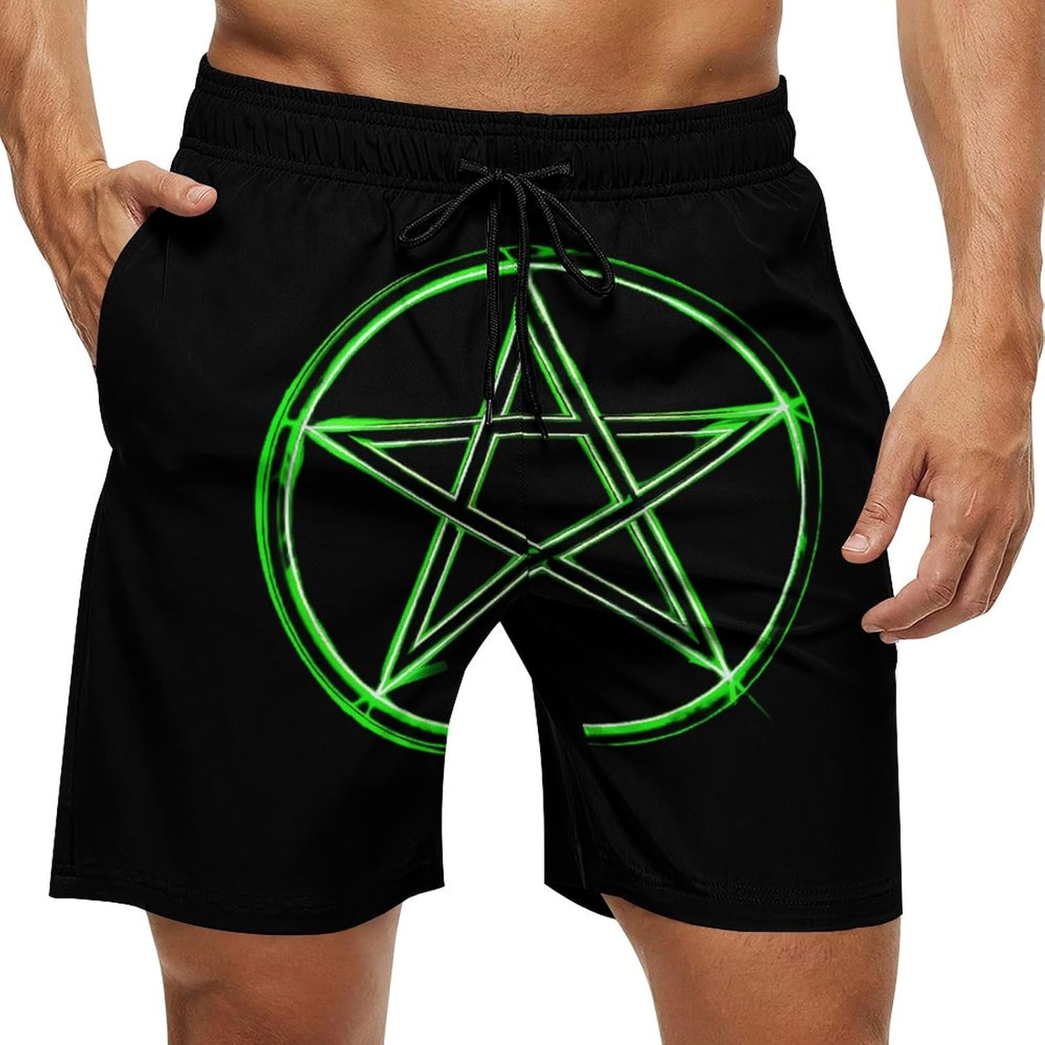 Pentagram Glow in Dark Casual Men's Swim Trunks Novelty Summer Beach Shorts Swimwear with Pocket