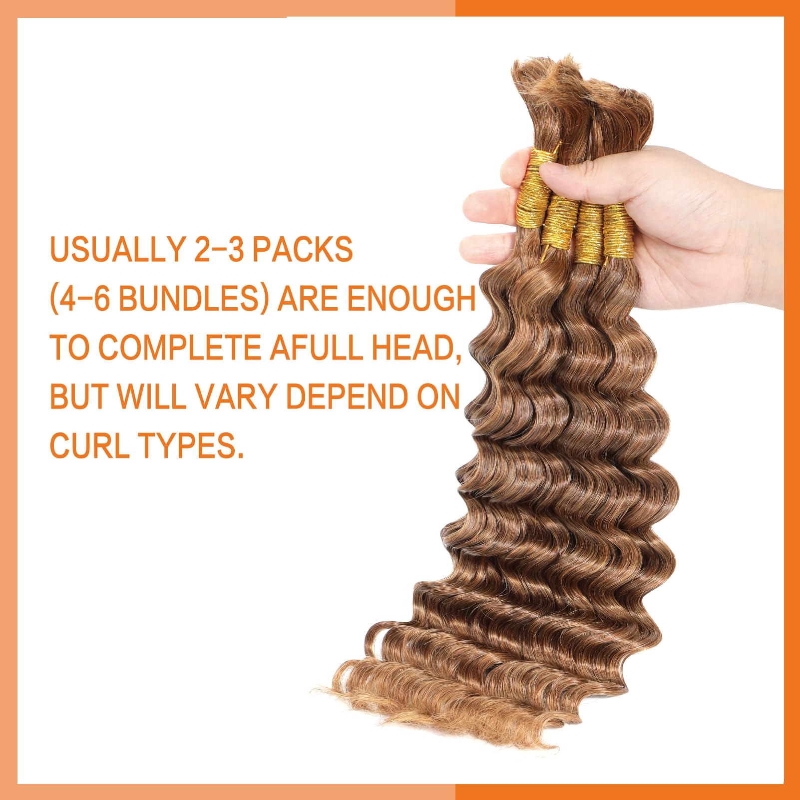 Humistwbiu Bulk Human Hair for Micro Braiding Human Hair 100% Unprocessed Brazilian No Weft Deep Wave Human Braiding Hair 20 Inch 100g Brown - Image 3