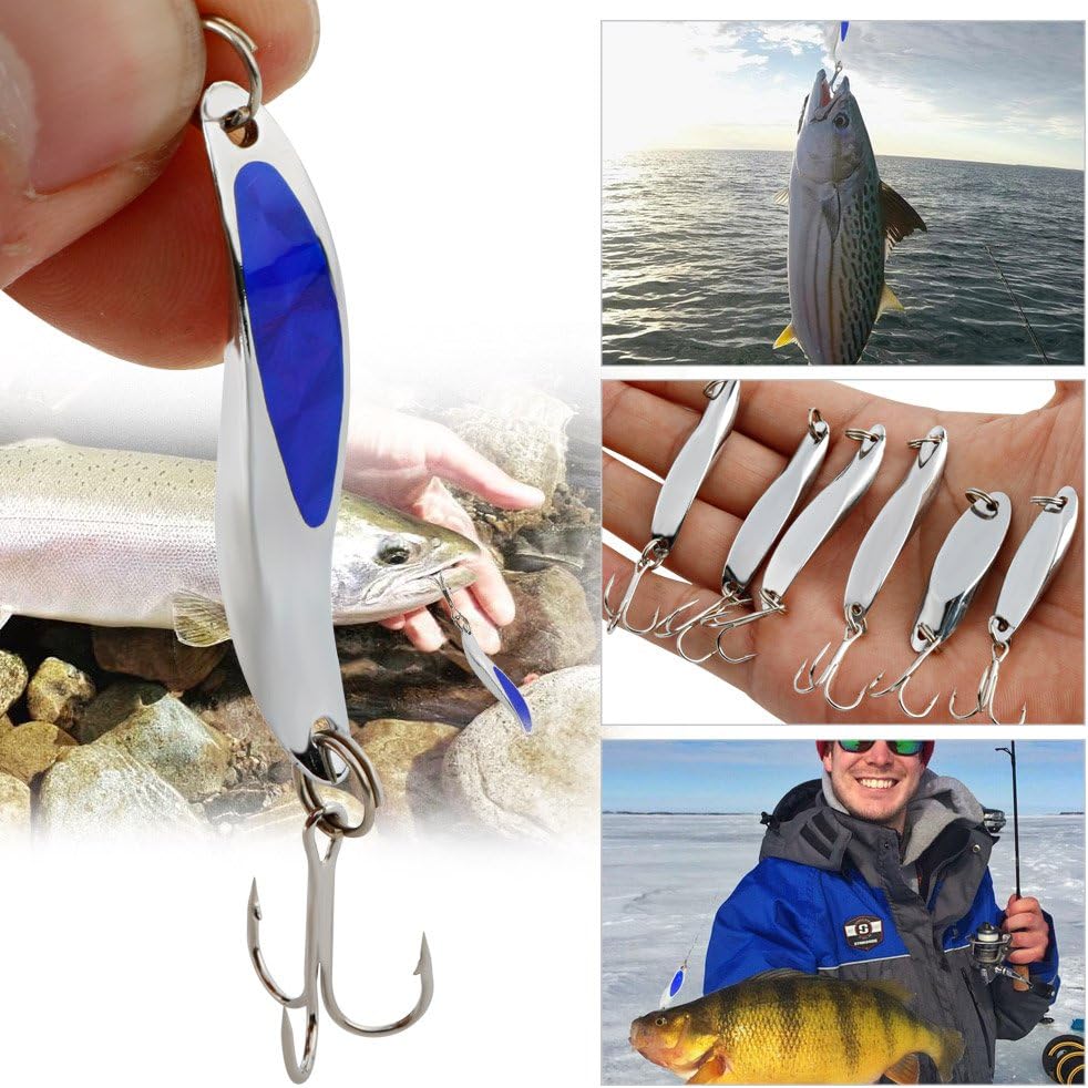 Sougayilang Fishing Spoons Lure, Casting Fishing Lures Blade Baits, Great for Fishing Perch, Crappie, Trout, Bass, Pike, Musky, Walleye, Salmon, Striper and More
