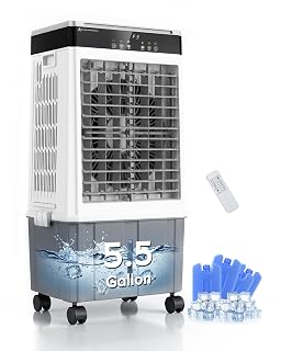Air Choice Swamp Cooler, 3000CFM 31" Evaporative Air Cooler, 5.5Gal Removable Tank & 4 Ice Box, 120° Oscillation, 3 Speeds, Remote, 12H Timer, 3-in-1 Air Cooling Fan for Outdoor, Office, Bedroom, Grey - Amazon product rated Grade B
