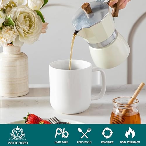 Miniatura 4 de vancasso Juego de 6 tazas de café de porcelana, tazas de café de cerámica de 16 onzas para té caliente americano, café helado, café frío, cacao y