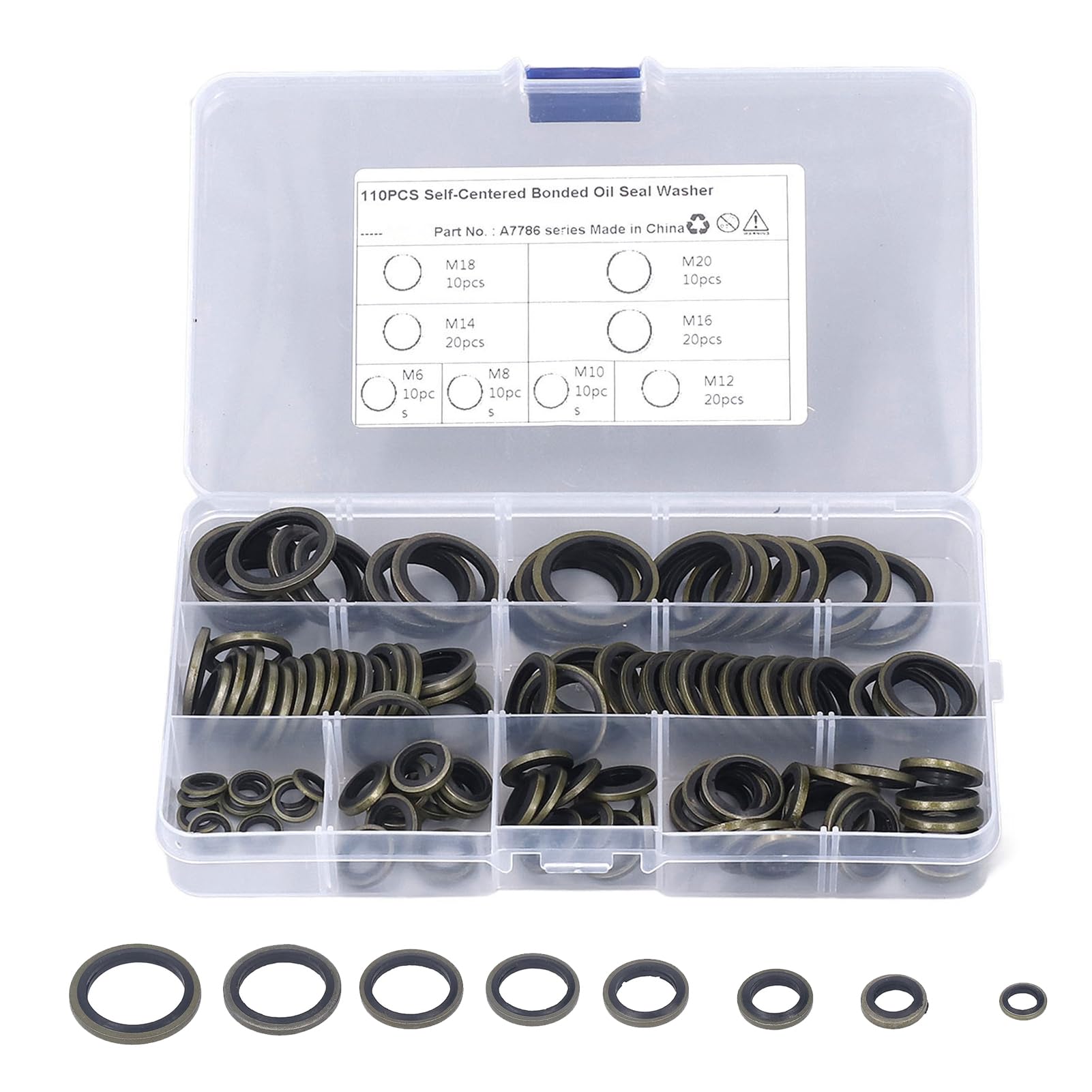 Generic 110 PCS Metal Rubber Oil Seal Washer Kit with 8 Specifications High Temperature Resistant, Reliable Material, Good Sealing for Threaded Pipe Joint and Screw Plug, Generic3mgqd2suz4