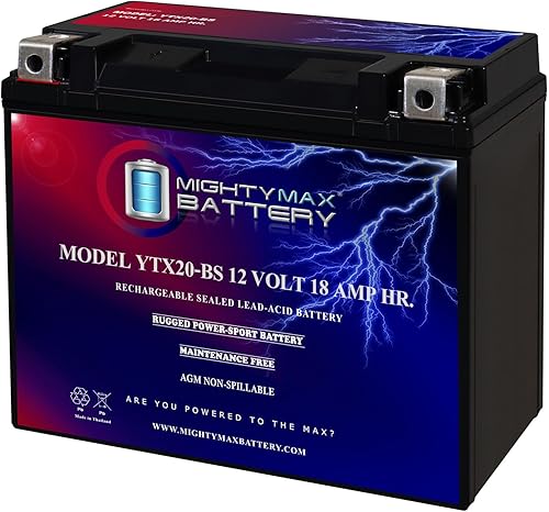 Mighty Max Battery YTX20-BS -12 voltios 18 AH, 270 CCA, batería de motocicleta SLA AGM sin mantenimiento recargable