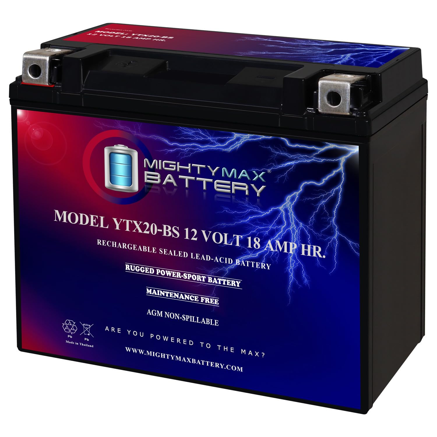 Mighty Max Battery YTX20-BS -12 Volt 18 AH, 270 CCA, Rechargeable Maintenance Free SLA AGM Motorcycle Battery