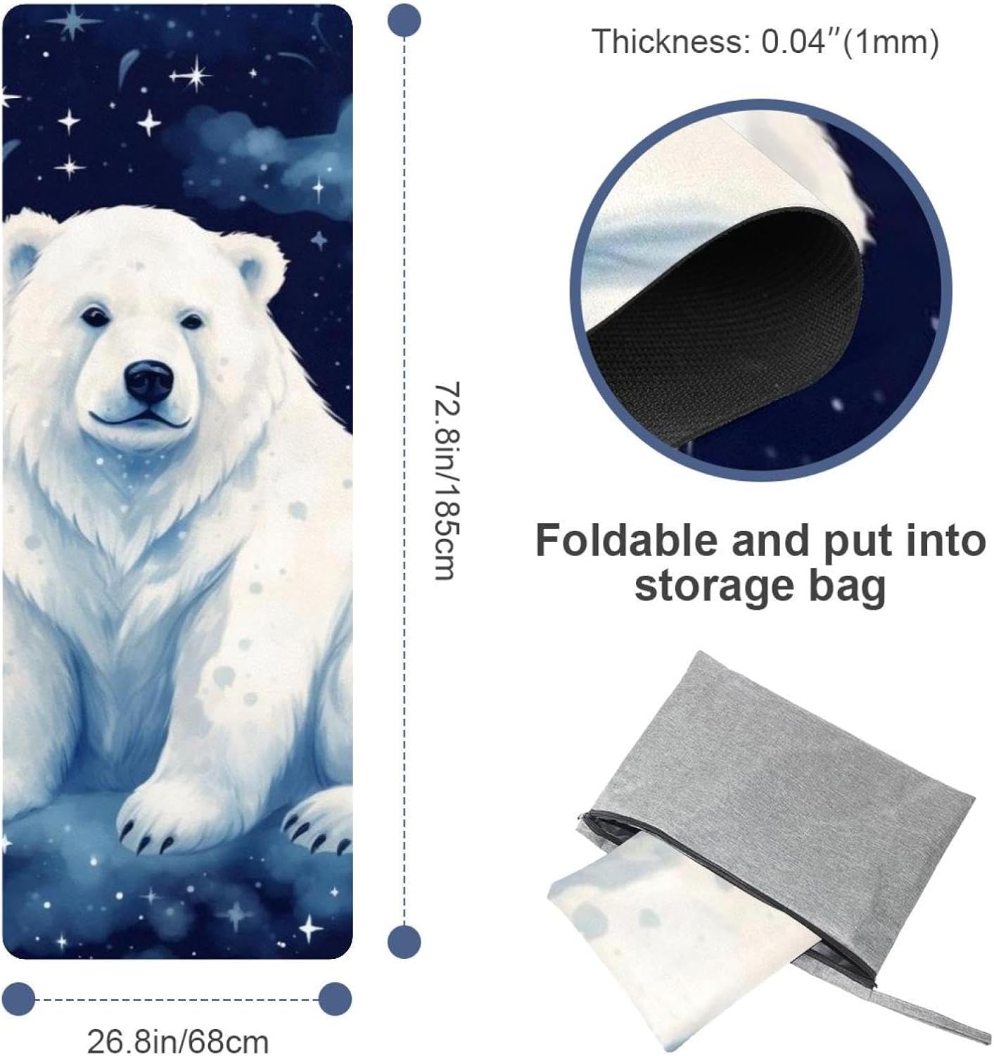 Yoga Towel, Galaxy Bear Pattern Non Slip Sweat Absorbent Hot Yoga Mat Towel for Hot Yoga, Pilates and Fitness - 72.8" x 26.8"
