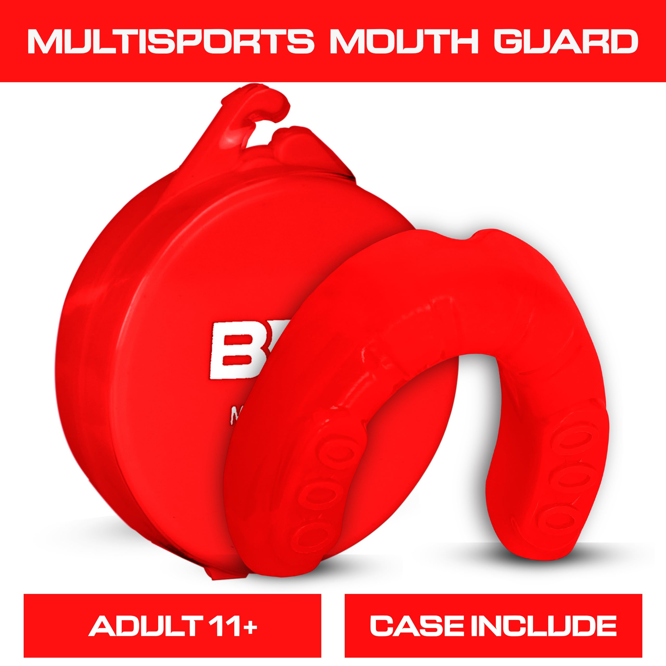 Protector bucal deportivo para adultos, ideal para dientes, MMA con funda para boxeo, karate, rugby, fútbol (rojo)