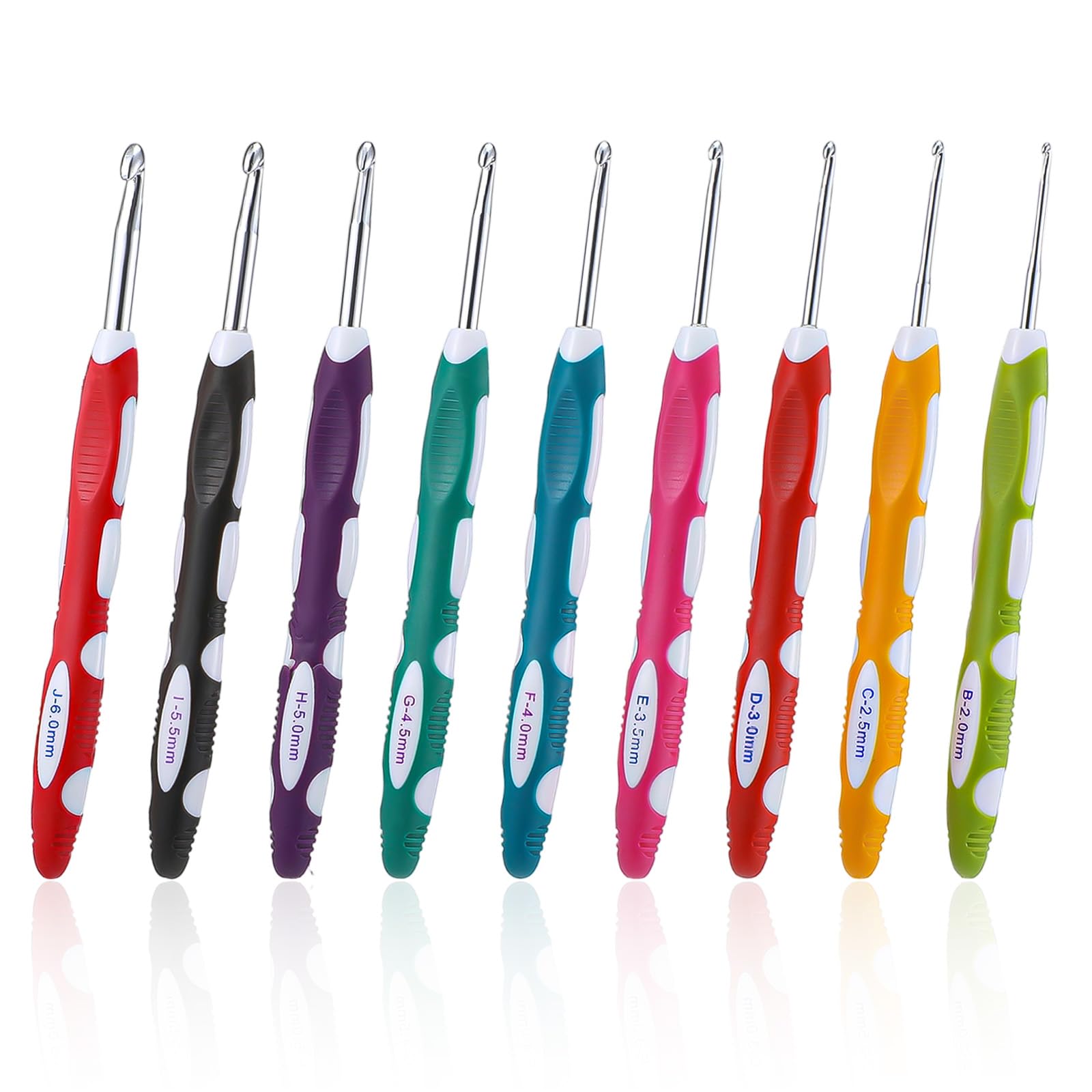 SULIKJHUI 9 Pcs Ergonomic Crochet Hooks with Handle, Crochet Hook Set Ergonomic Soft Grip for Arthritis Crochets Hooks, 2.0-6.0mm (B-J) Stainless Steel, 6.5 Inch for Beginners & Seniors - 1