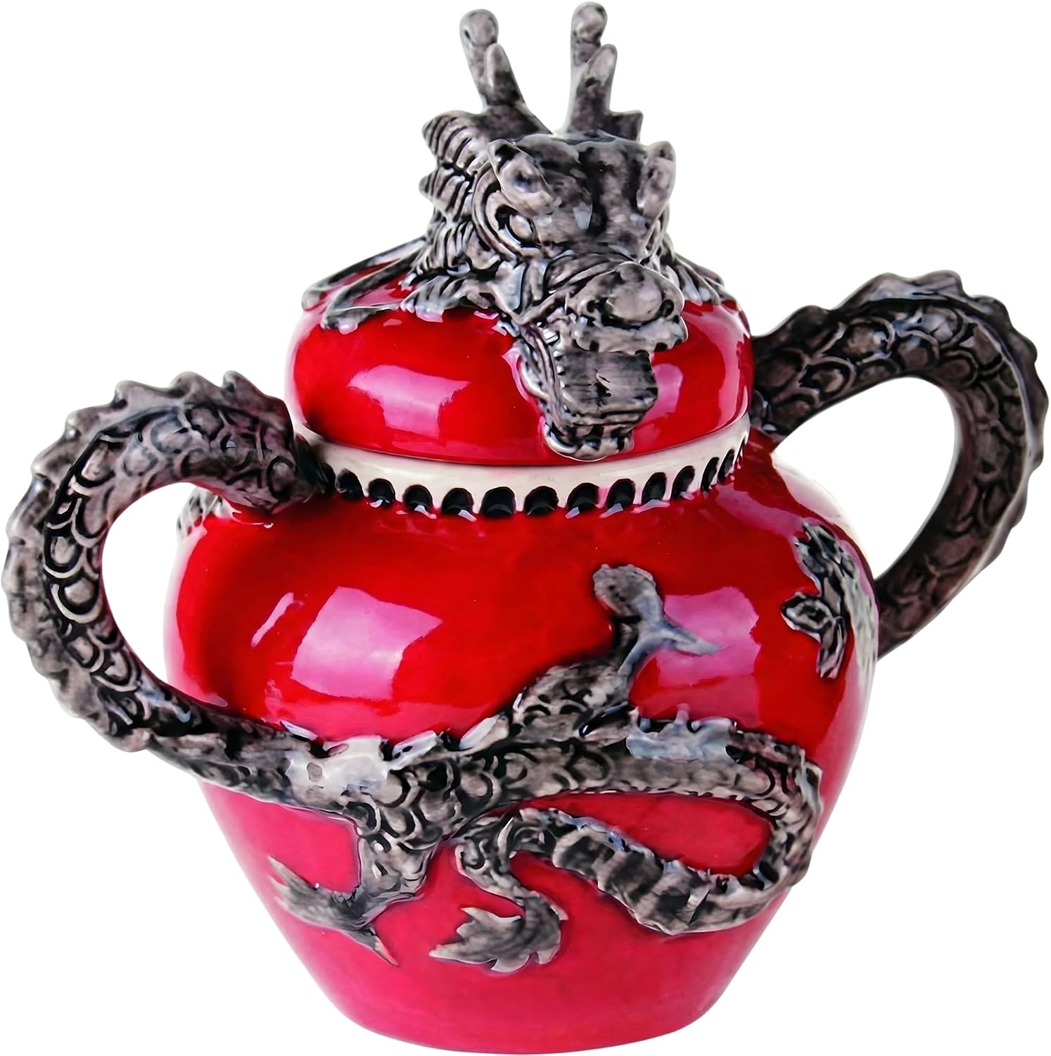 Blue Sky Ceramics Red Dragon Sugar Bowl, Multi (14751)