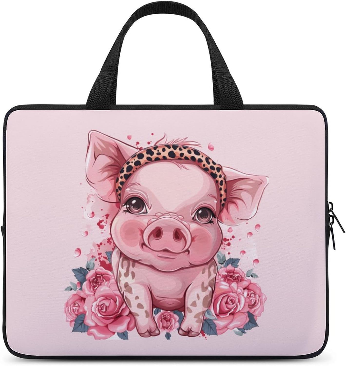 Pigs With Leopard Headband Flower Laptop Bag Print Computer Sleeve Case Protector Briefcase Totes for Women Men