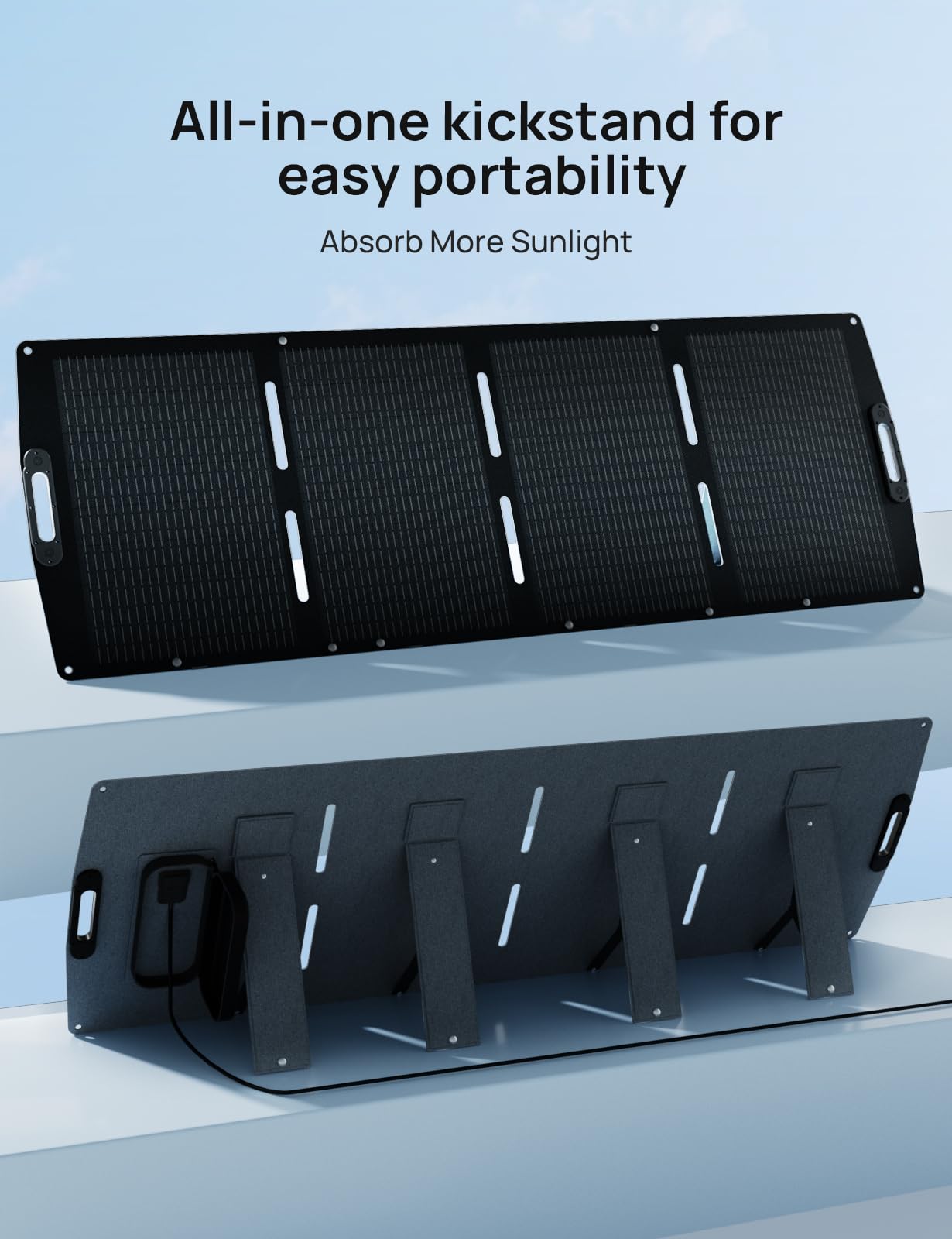 ECO-WORTHY Panneau Solaire Portable 200W, XT60, ETFE, Panneau Solaire Pliable Mono, Jusqu’à 23% d’efficacité, Approprié à la centrale électrique, extérieur, camping-car, jardin