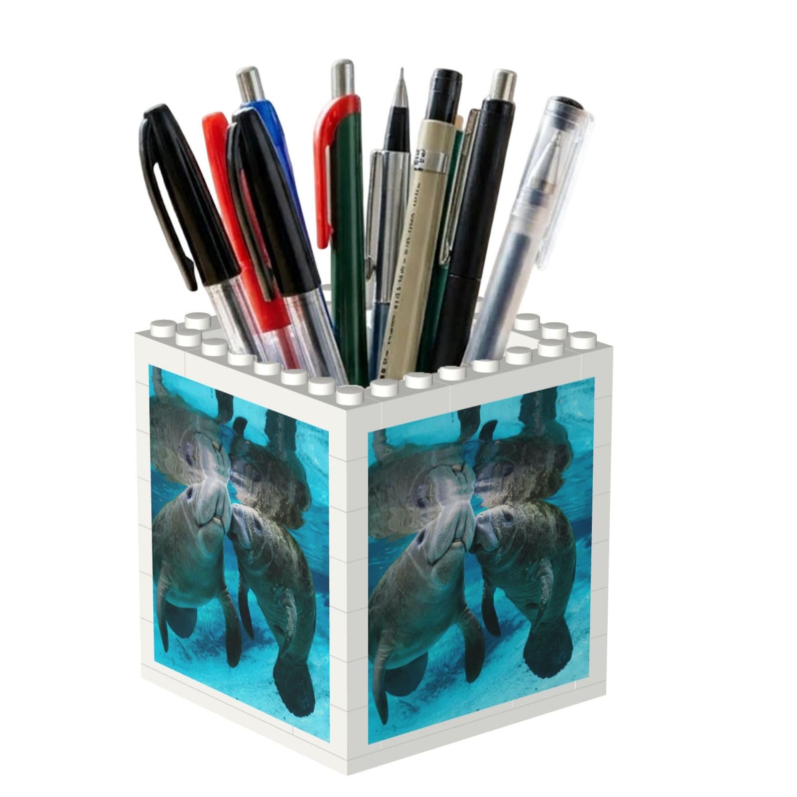 Poadnly Lovely Manatee Lovers Kiss, Pen Pot Pencil Holder for Office Home School, Compact Desk Organiser for Office Stationery
