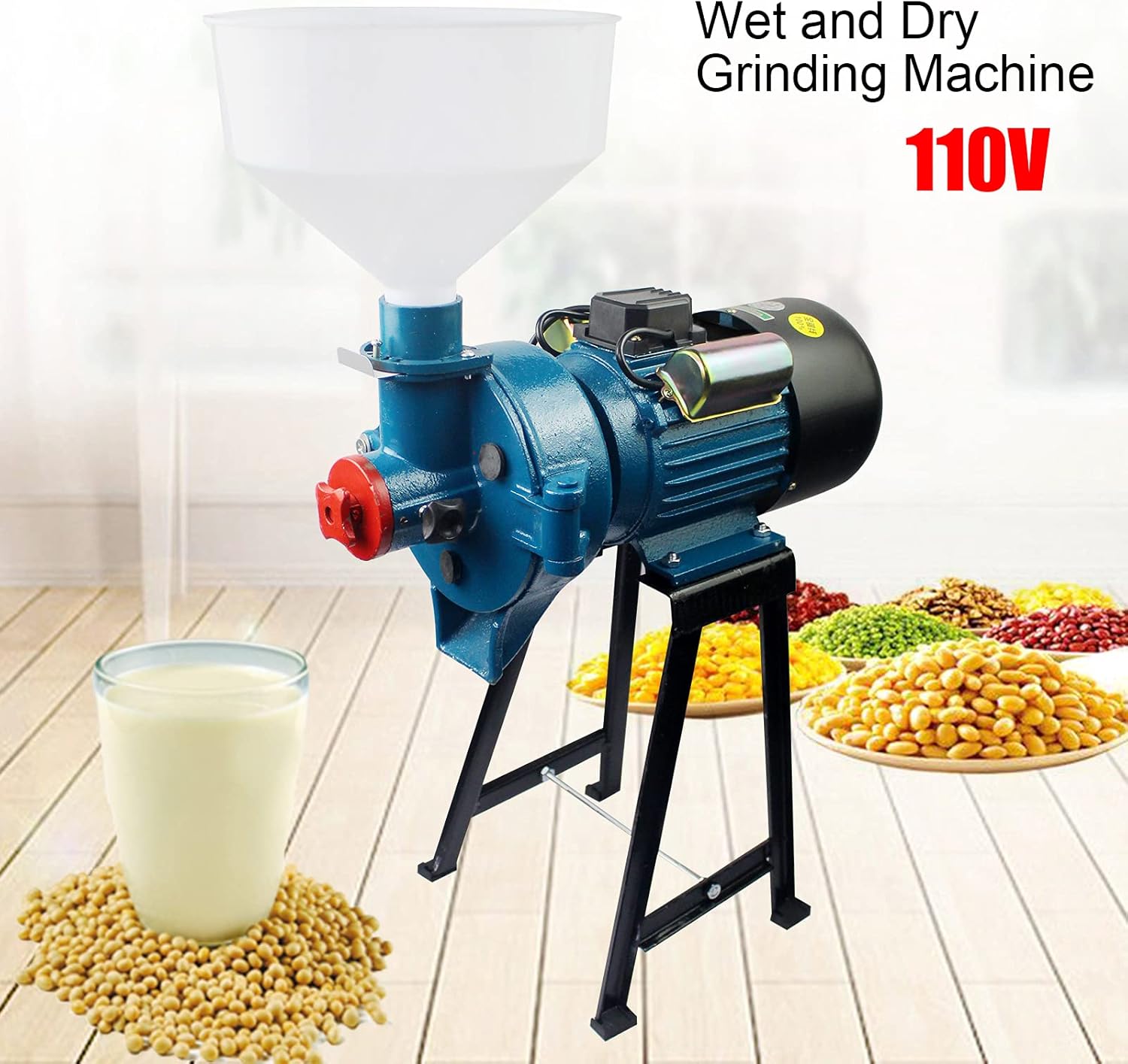 Electric Grain Grinder Mill,2200W 110V Mill Grinder,Dry and Wet Cereals Rice Coffee Wheat Corn Mills with Funnel,Coffee Wheat Feed Machine,Speed Adjustable