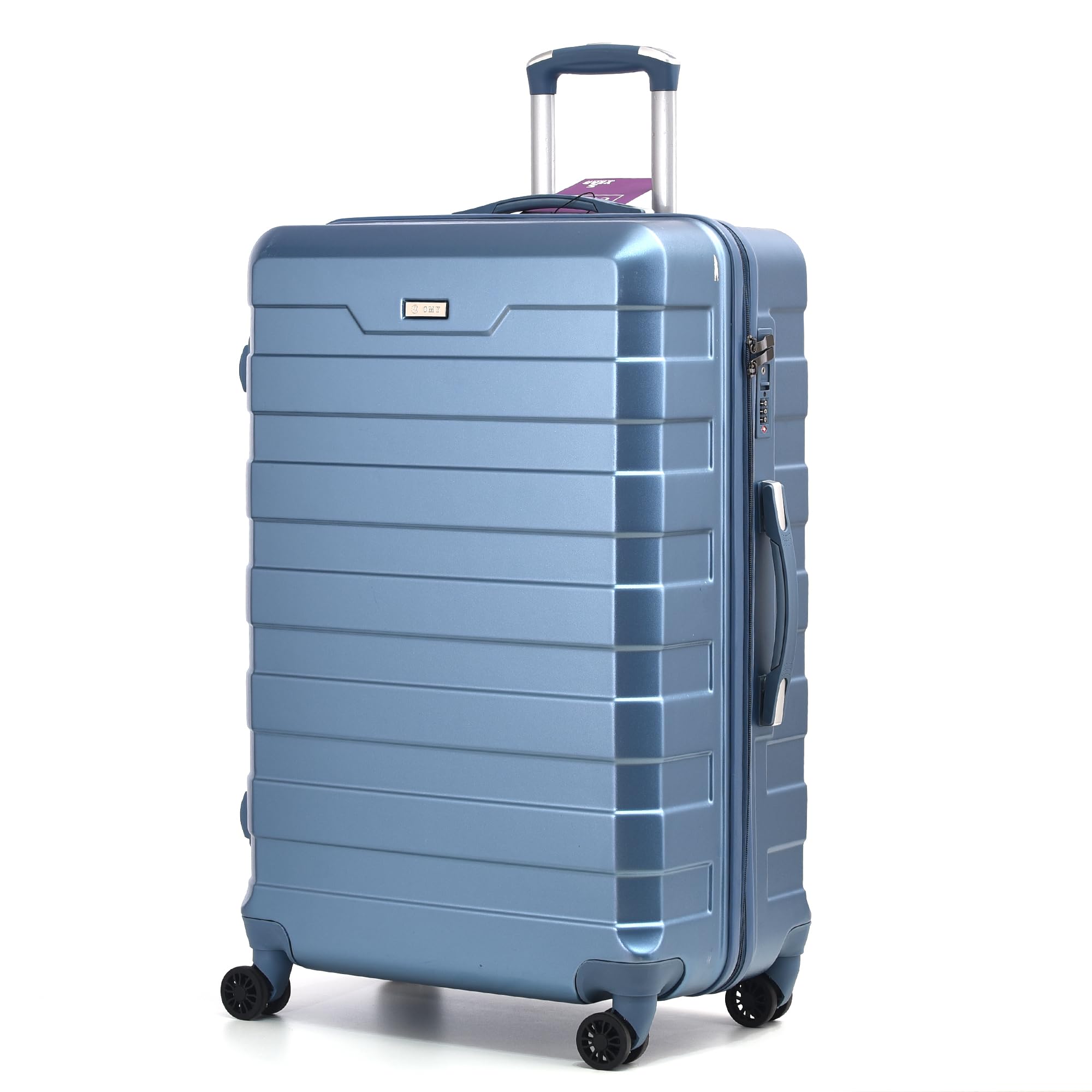 CMY Suitcase Medium Size Hard Shell Lightweight 4 Dual Spinner Wheels Trolley Luggage Suitcase Medium 24" Hold Check in Luggage TSA Combination Lock (Ice Blue)