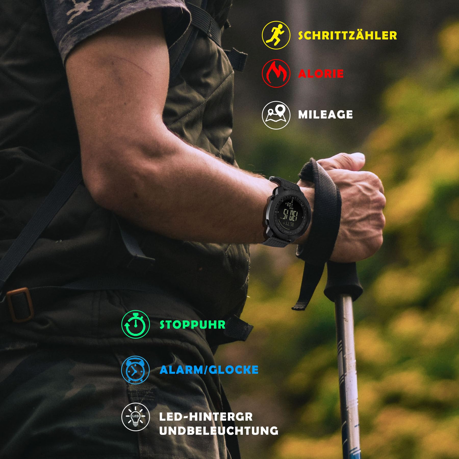 AVTREK Digitale Militär Uhr für Herren,mit Kompass Temperatur Schrittzähler | Sportuhr mit Hintergrundbeleuchtung Alarm,Taktische Überlebensuhren