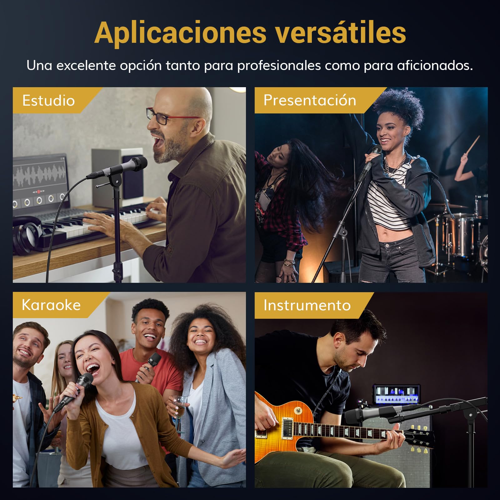 TONOR Micrófono dinámico para Cantar, Vocal Karaoke con Cable de Mano, micrófono de Estudio cardioide con XLR de 4.5M, Adecuado para parlantes, amplificadores, Escenario y Actividades al Aire