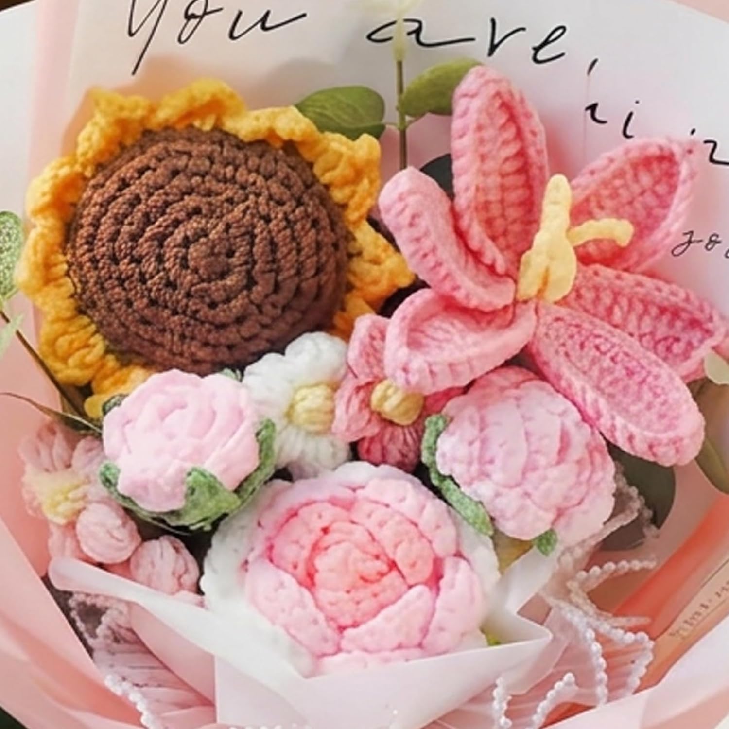Crochet Flowers Bouquet, Handmade Knitted Flowers Long-Lasting Home Decor for Mother's Day, Birthday, Valentine's Day