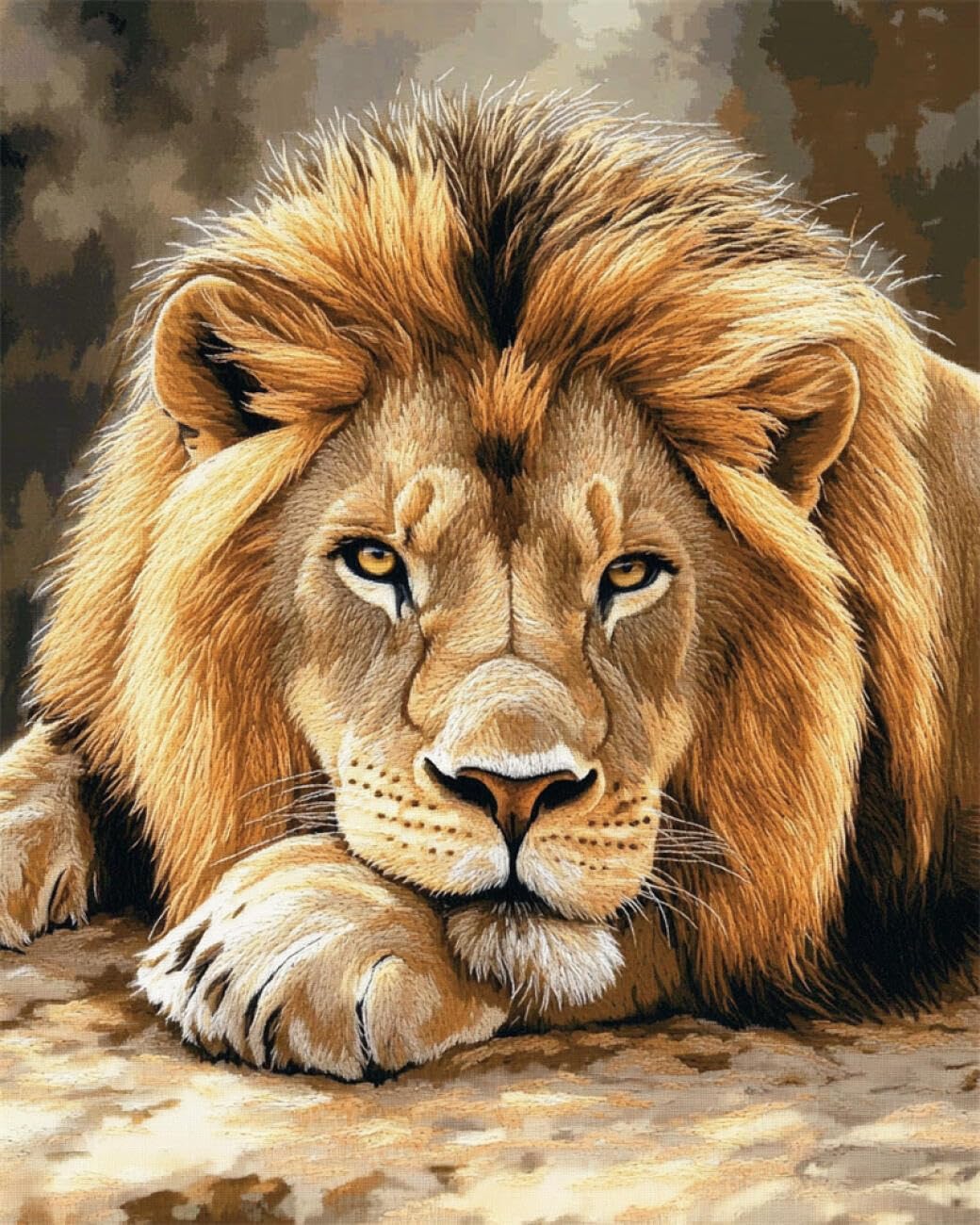 RKFLGEW DIY Seed Bead Embroidery Kits Lion Oil Painting 30x40cm