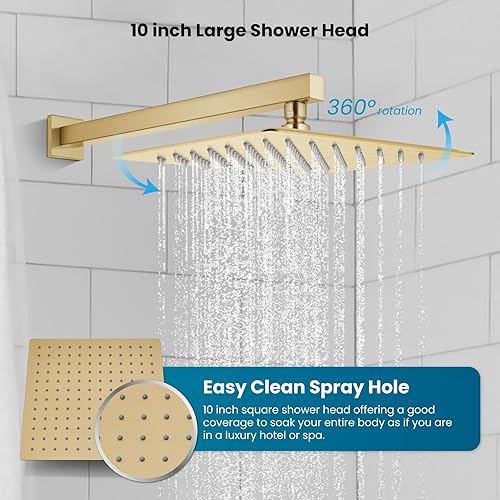 Miniatura 6 de gotonovo Sistema de grifo de ducha de lluvia de 10 pulgadas, cabezal de ducha de lluvia con rociador de mano, boquilla de cascada, mezclador montado