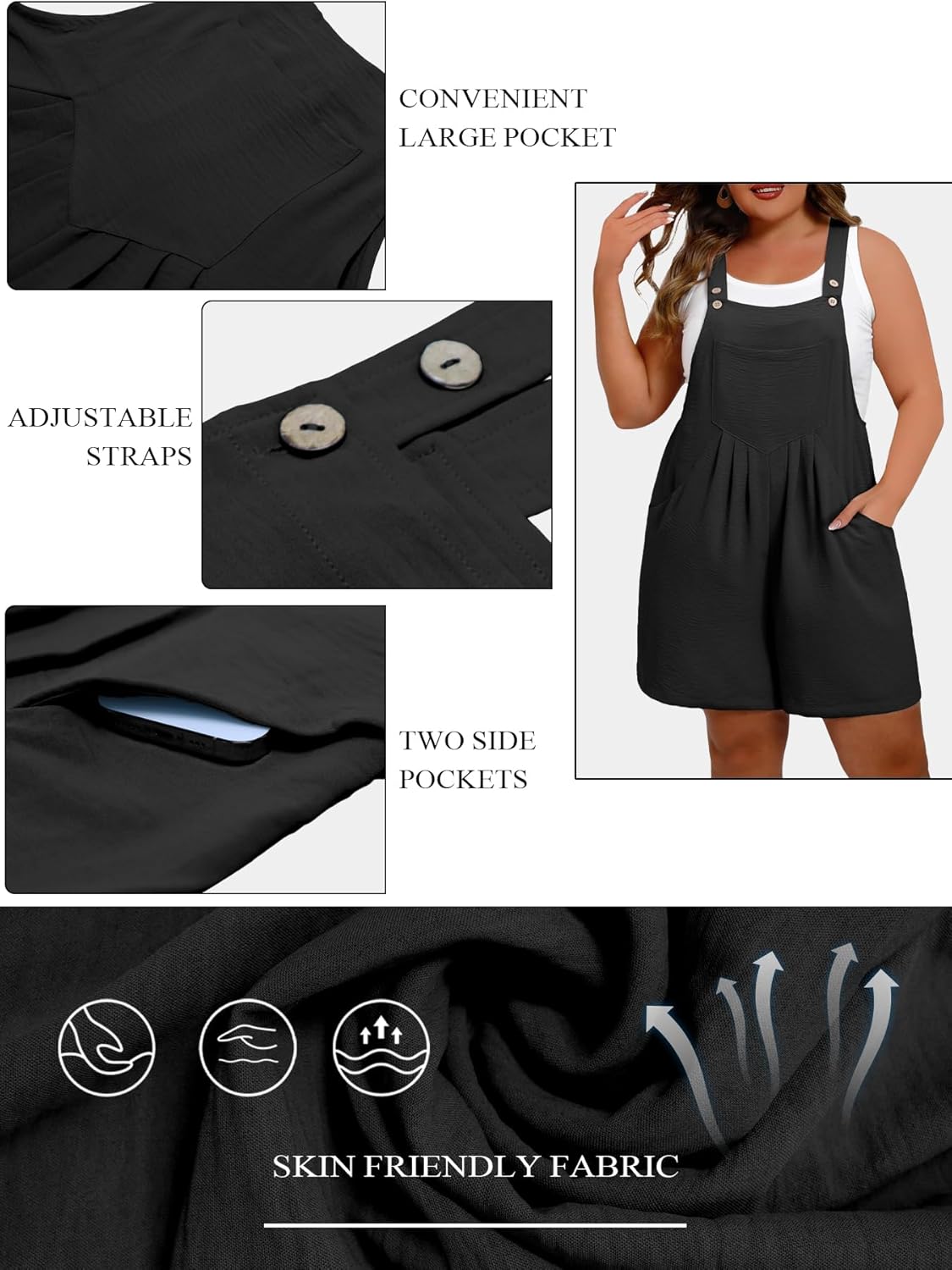 Plus Size Overalls for Women Short Rompers Adjustable Straps Summer Casual Jumpsuits Outfits With Pockets