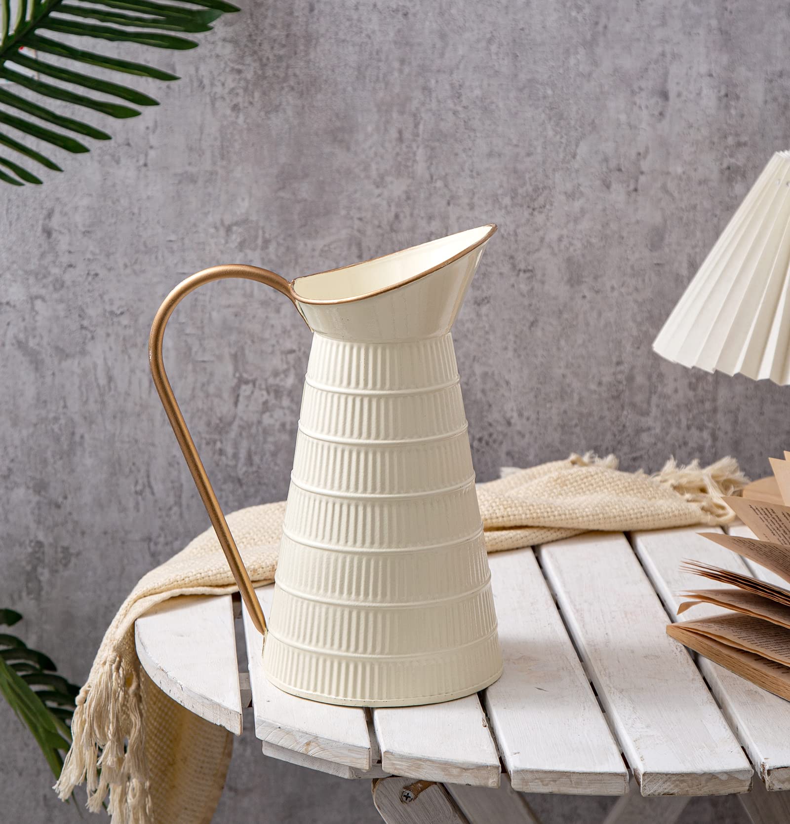 Elegante jarrón de Metal Blanco Crema, jarrón galvanizado de Granja, Jarra de Leche Decorativa rústica para Flores