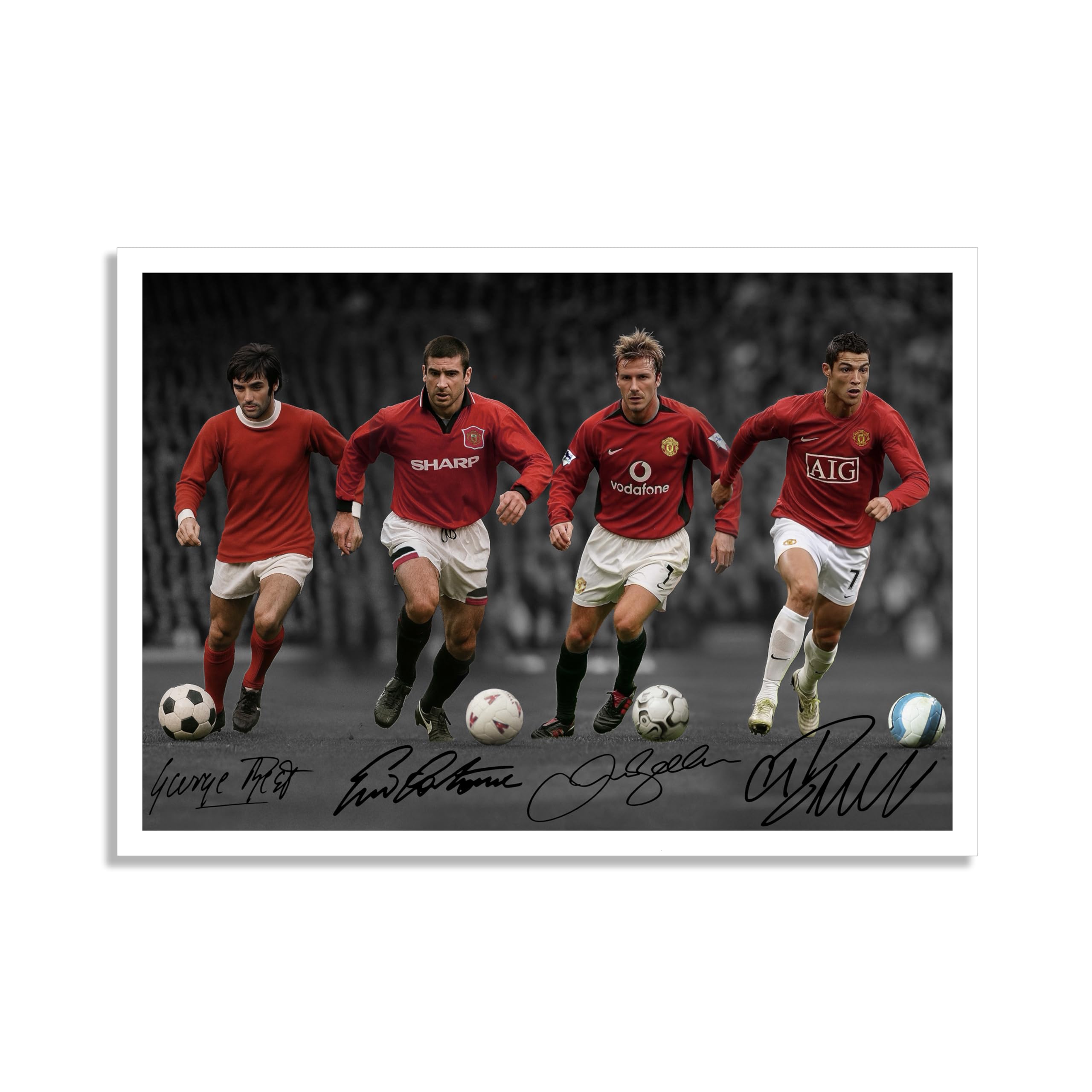 Cristiano Ronaldo David Beckham Eric Cantona George Best Signed Photo Poster Print Picture Display Autograph for football fans Gift Manchester United Number 7 Legends (A4 poster only)