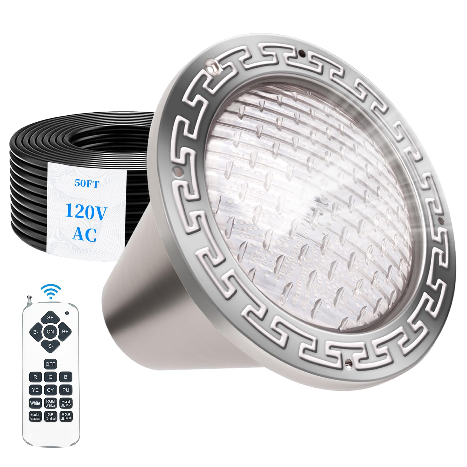120V 10 Inch Pool Light for Inground Pools, IP68 Waterproof Pool LED Lights with Remote Control, 50ft Cord - Direct Replacement for Pentair Amerlite &