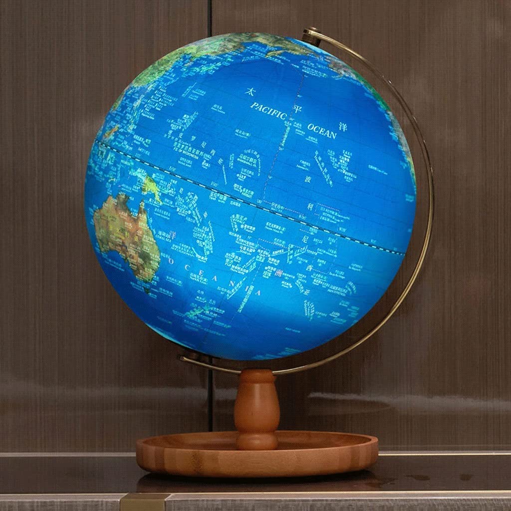 POCHY Mappamondi Globo con Supporto in bambù Globi Illuminati Mappamondo Antico retrò Lampada tattile Globi geografici per Adulti Fine e Chiaro