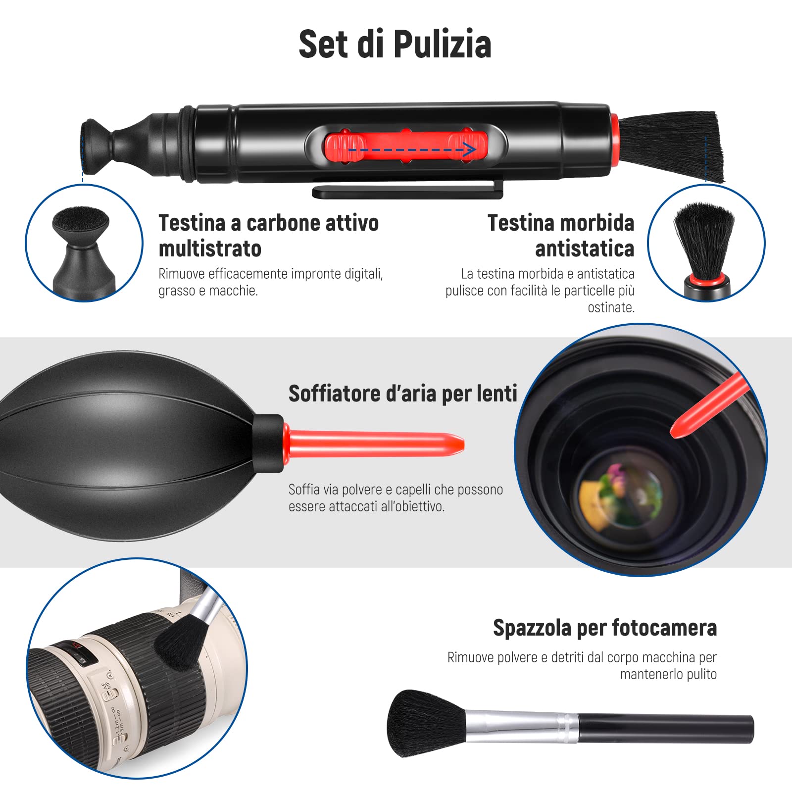 NEEWER Set di Lenti e Filtri da 52mm: Grandangolo/2,2X Teleobiettivo Aggiuntivo per Obiettivo APS-C 18mm-85mm, (+1+2+4+10) Close Up Macro/ND/UV/CPL/FLD per Obiettivi con Filettatura ⌀52mm