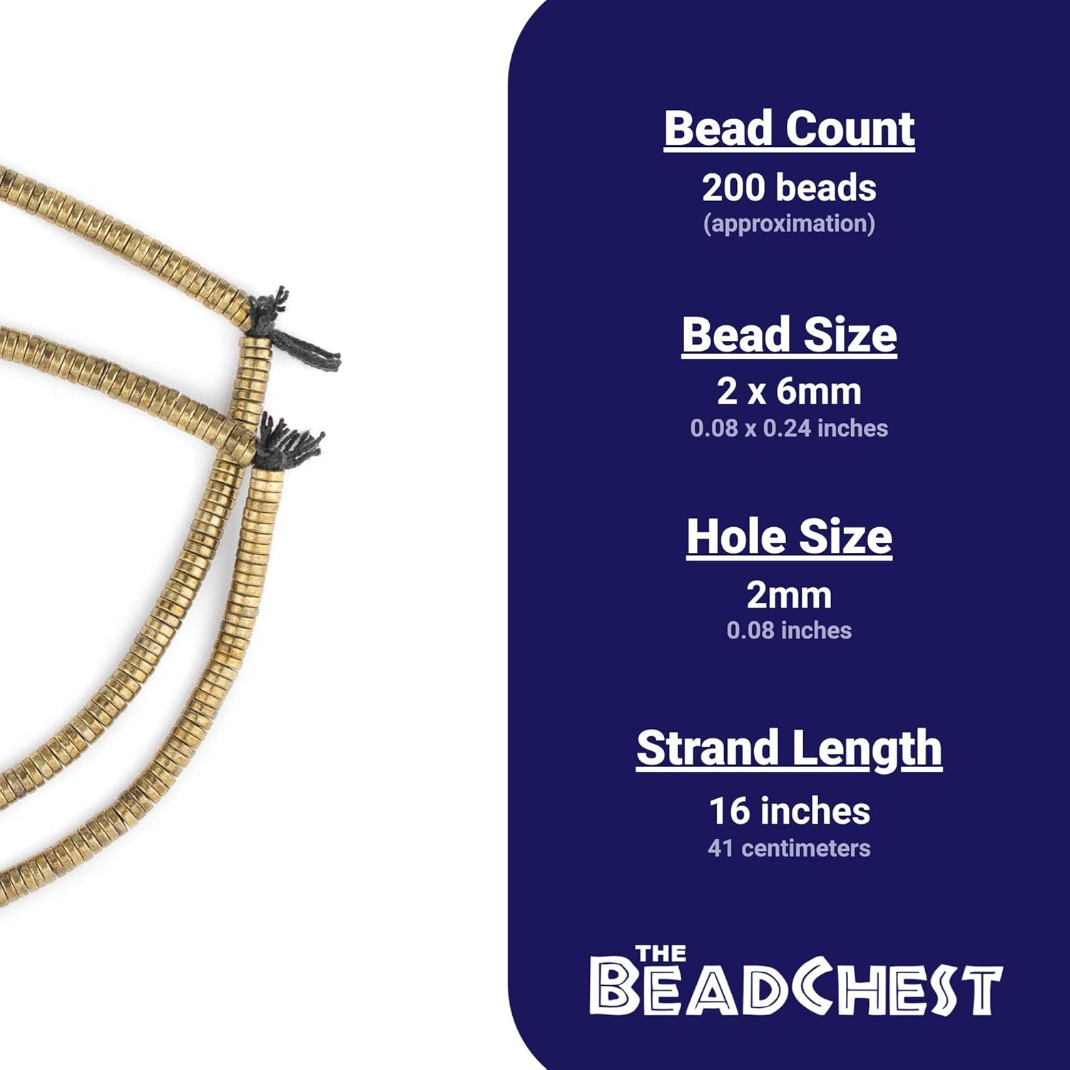 The Bead Chest Brass Snake Disk Beads 6mm, Full Strand of Quality Metal Spacers for DIY Jewelry Design