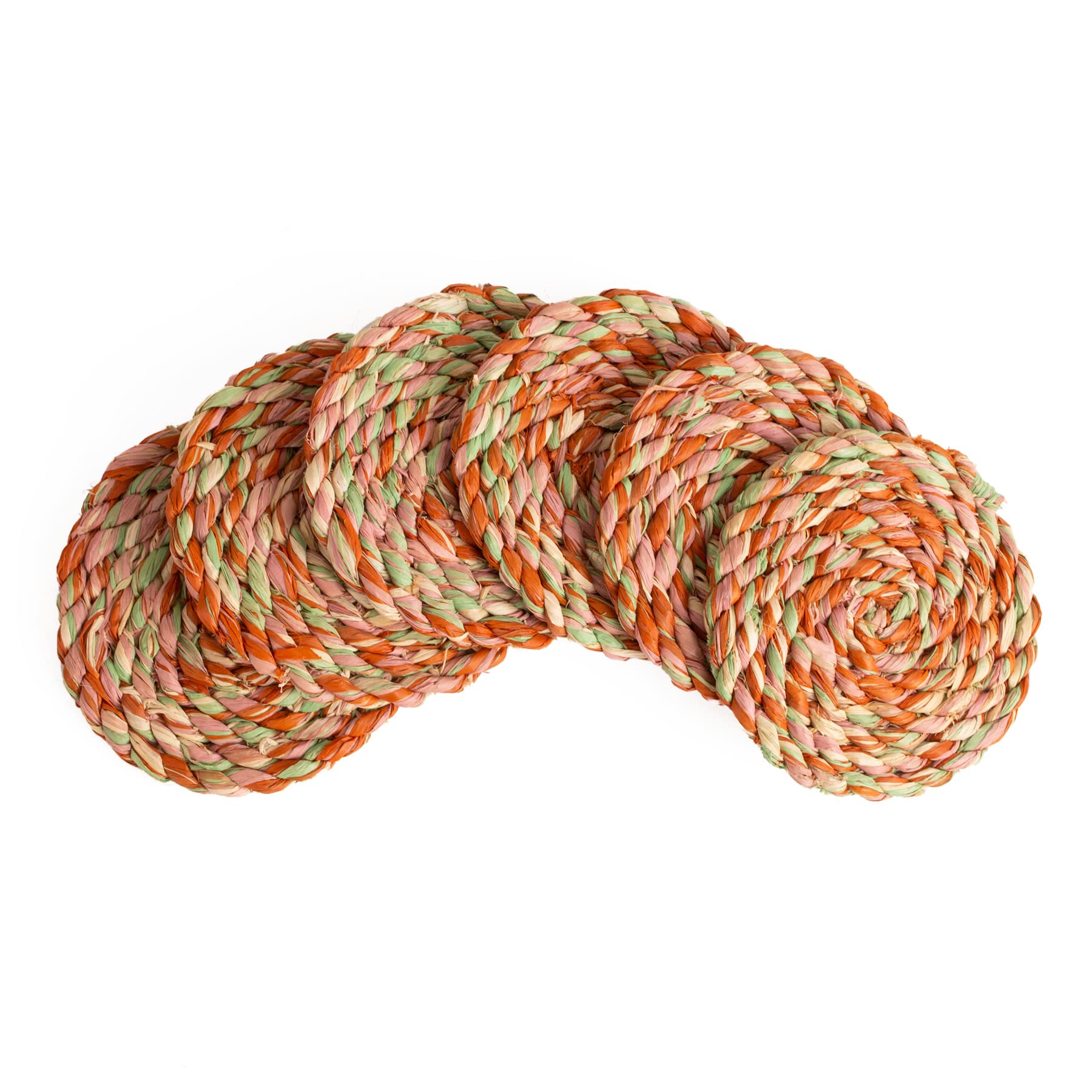 KAZI Handwoven Boho Coasters, Set Of 6 - Natural Wicker & Raffia, Eco-Friendly, Housewarming Gift