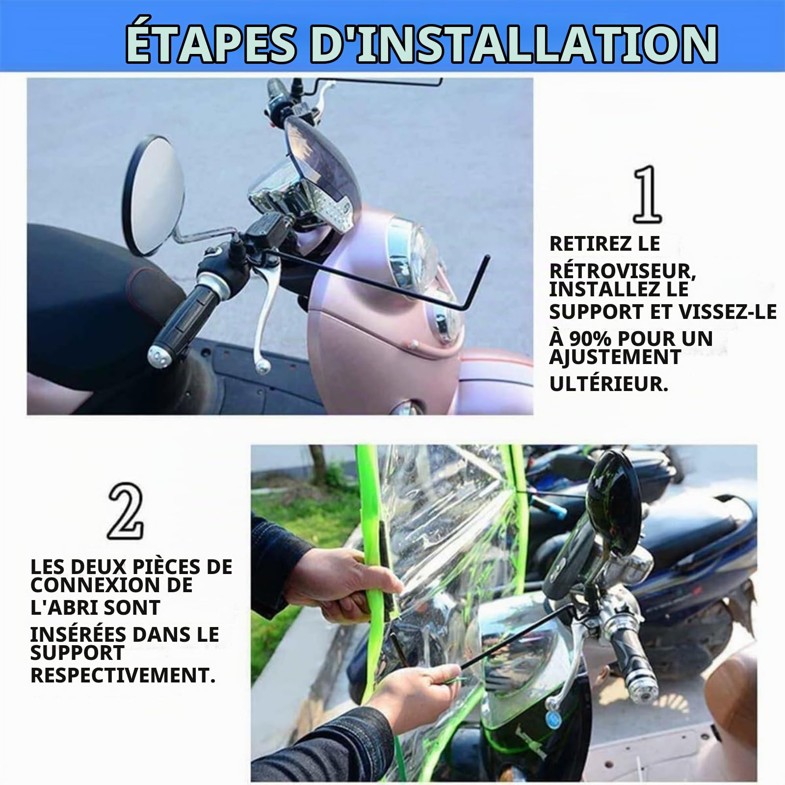Parapluie de Moto entièrement fermé pour Scooter, Protection Solaire et Pluie, imperméable, Universel, Bleu B