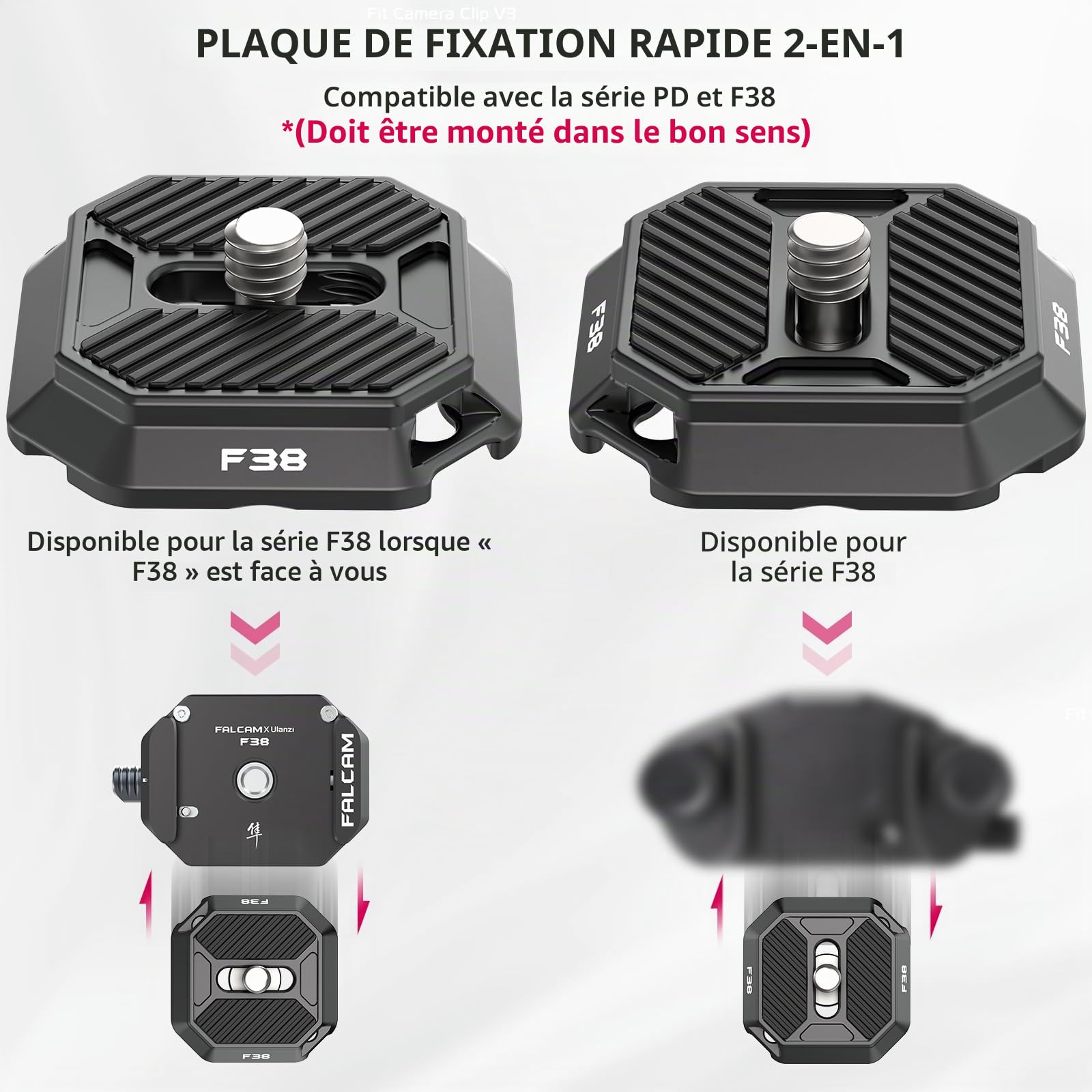 FALCAM F38 Plaque de dégagement Rapide, Compatible avec Le Clip pour Appareil Photo PD Capture V3 et Le Clip pour Sac à Dos F38 (Plaque supérieure Uniquement)