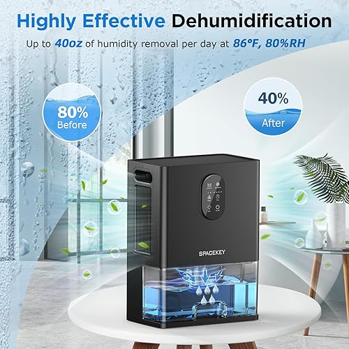 Miniatura 5 de Deshumidificador, tanque de agua de 106 onzas (1000 pies cuadrados) deshumidificador para el hogar, deshumidificador silencioso para baño,