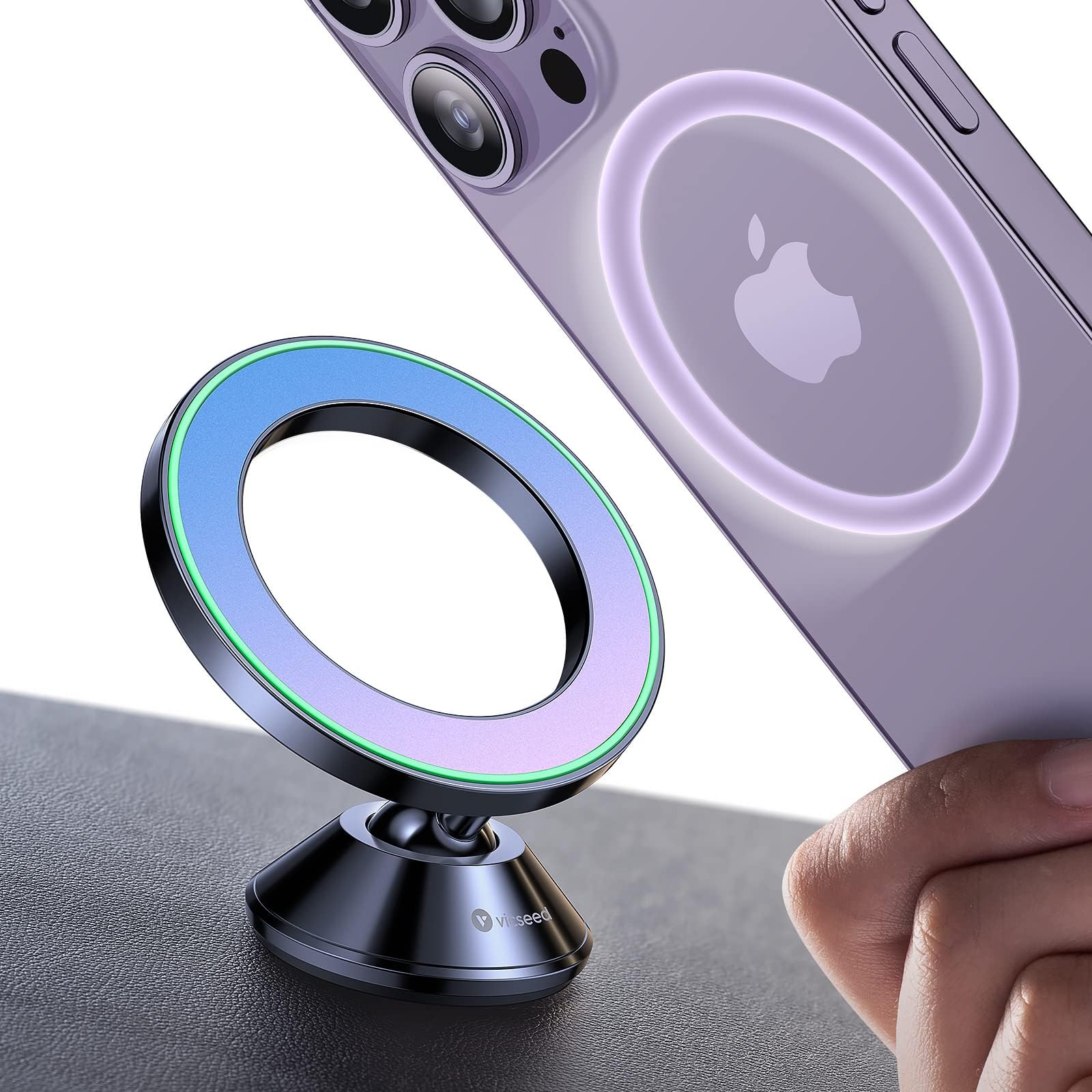 VICSEEDFit for MagSafe Car Mount [Colorful Gradient] Magnetic Phone Holder for Car Dashboard [Lasting & Never Fall] All Metal Sturdy Phone Mount for Car Dash Fit iPhone 16 Pro Max 15 14 13 12 Samsung