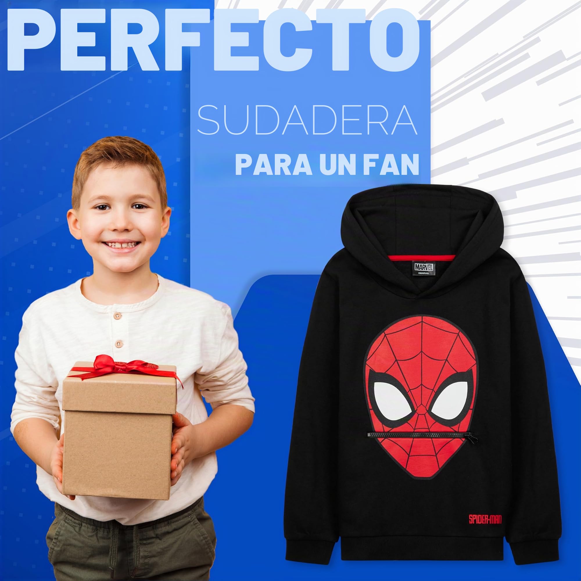 Marvel Sudadera Capucha para Niños - Sudadera Spiderman - Tallas de 3 a 12 años, Regalos Niños, Navidad, Cumpleaños