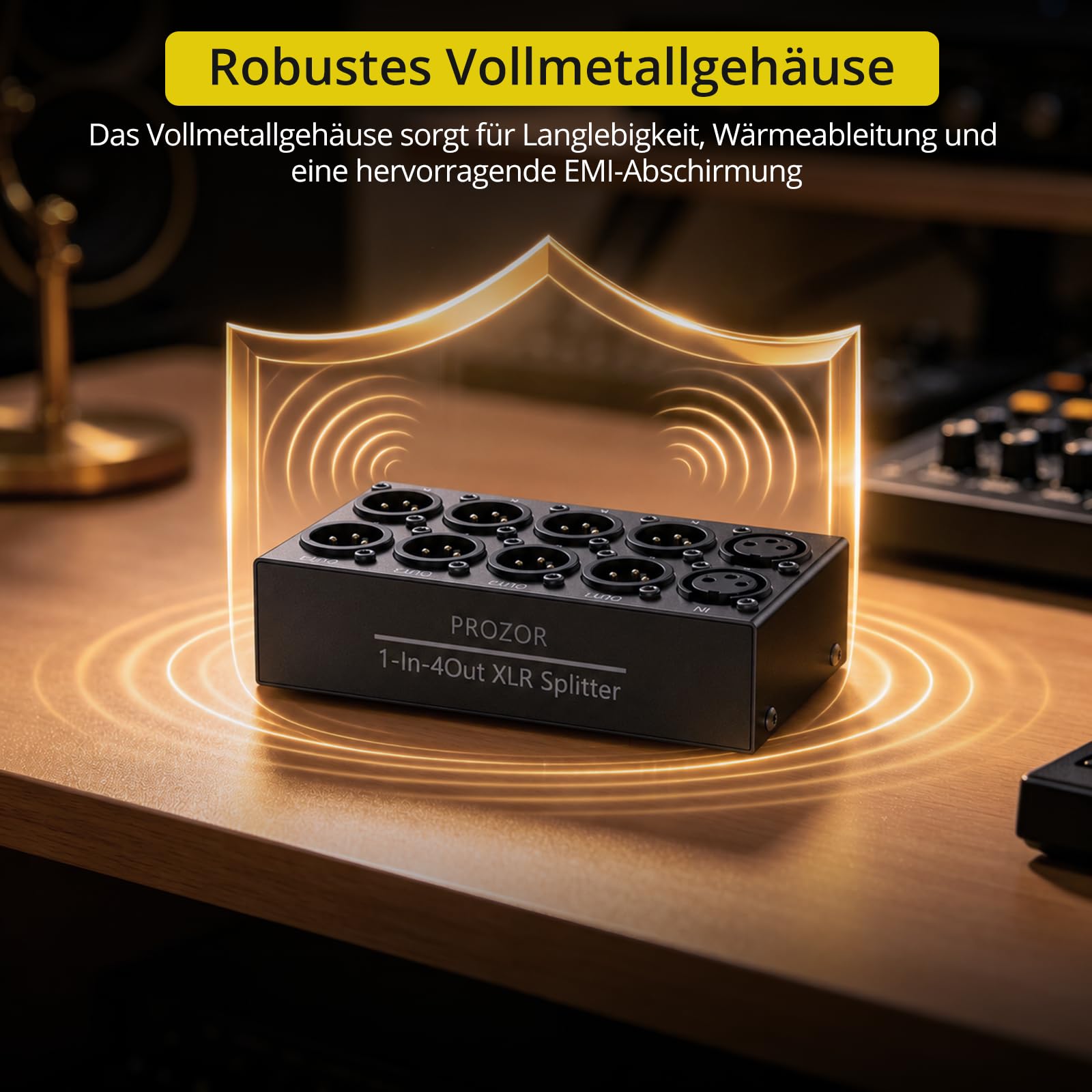 PROZOR 4 Way XLR Splitter Box Passiver Stereo Verteiler Symmetrisch 1 In 4 Out für Mischpulte, DAC-Decoder, CD-Player und professionelle Monitorlautsprecher