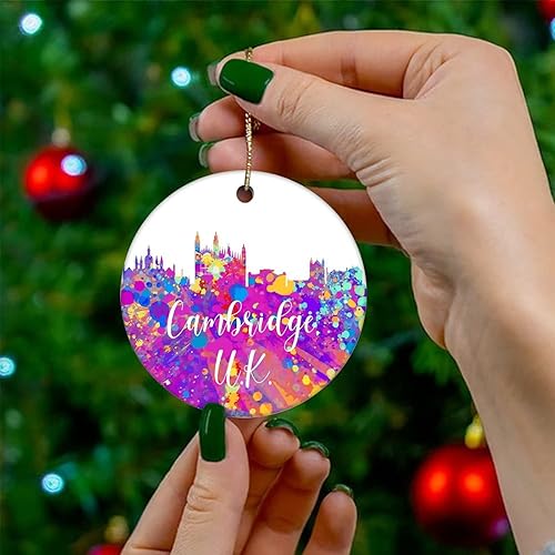 Miniatura 4 de Two-Side Printed United Kingdom-Cambridge Ceramic Christmas Ornament, Novelty for Family Friends Kids, Cityscape Christmas Keepsake Pendants