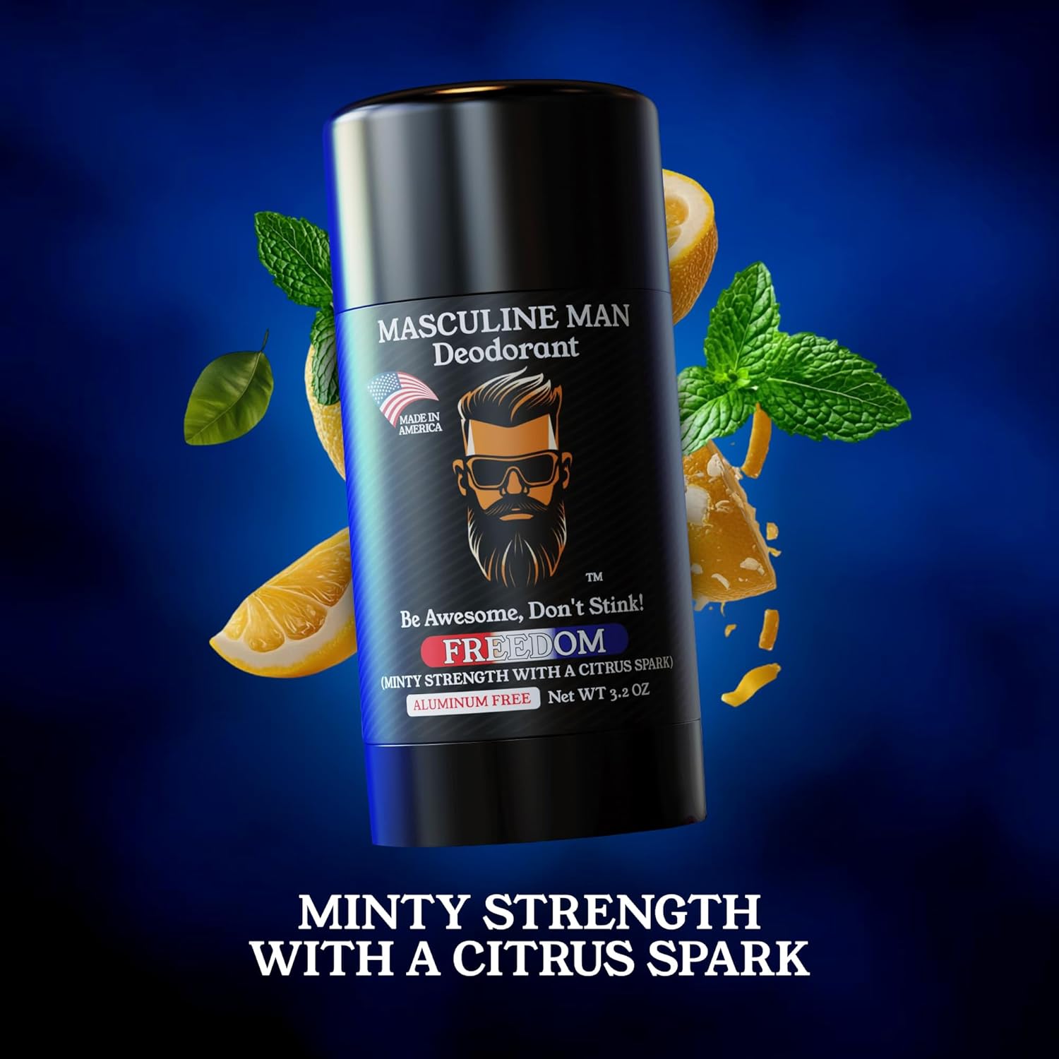 Deodorant for Men – Aluminum Free Men’s Natural Deodorant – Long-Lasting Fresh Minty Strength with a Citrus Spark Scent, Stain-Free, Made in USA, 3.2oz – Freedom - Image 2