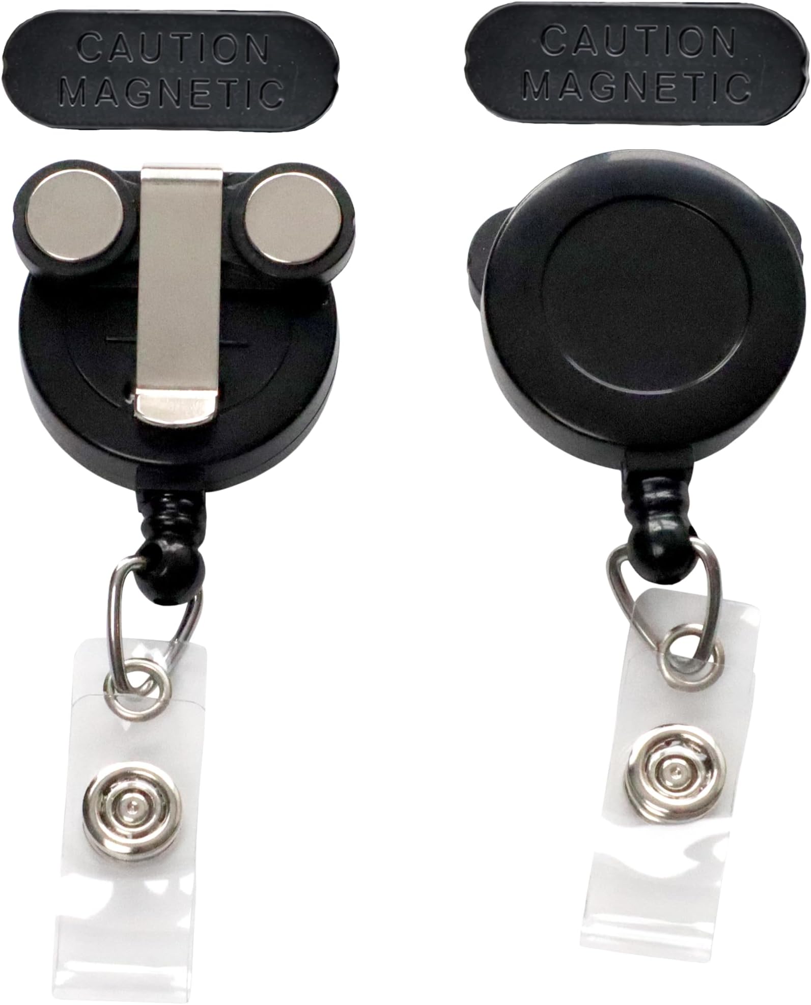 2 Pack - Magnetic Name Badge Holder - Retractable Badge Reel with Magnet Back - Retracting Clothing Friendly Lanyard Work ID Holder for Shirt, Lapel, Scrubs, and More by Specialist ID (Black)