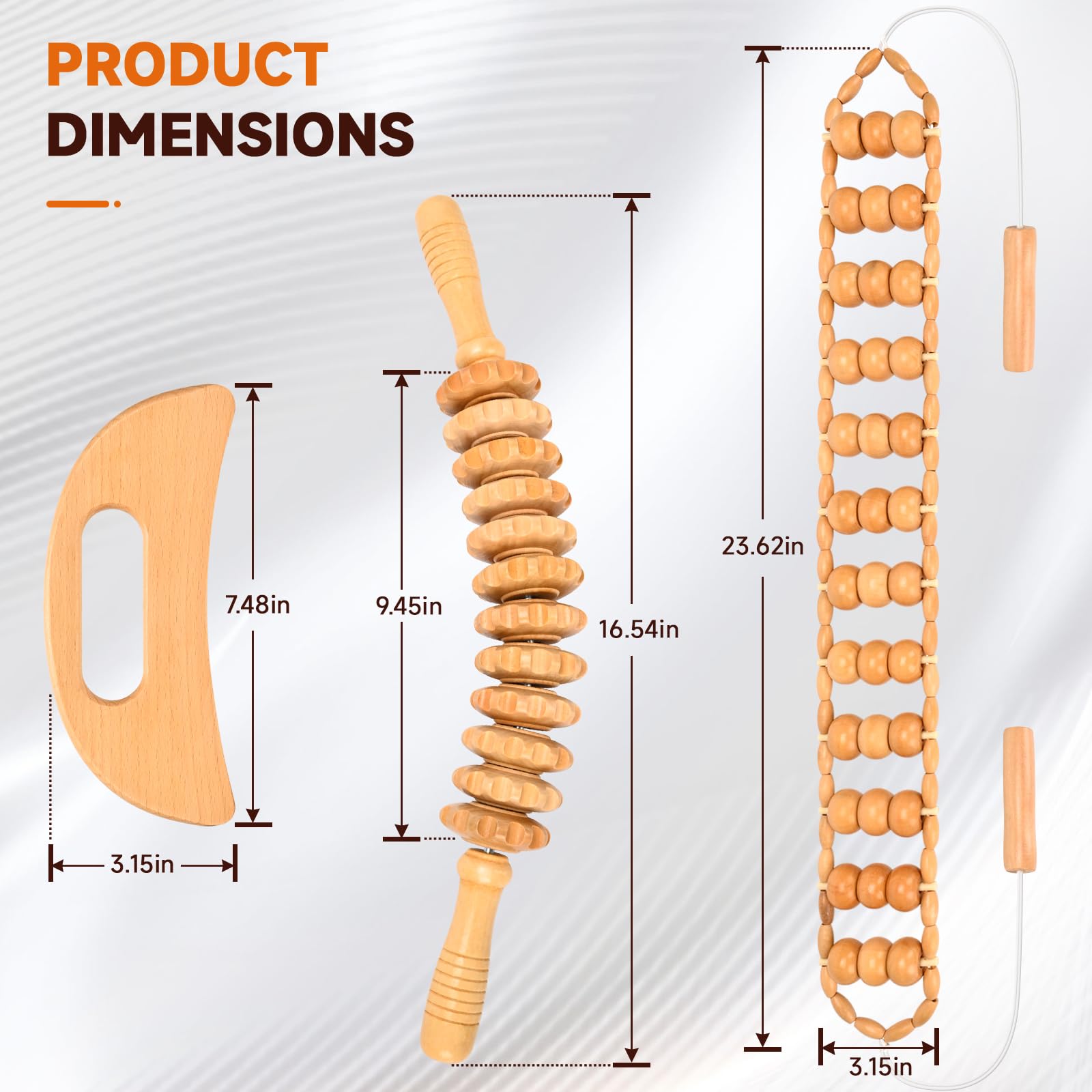 Herramientas de masaje 3 en 1 para terapia de madera, masajeador de drenaje linfático, kit de meroterapia, masajeador Gua Sha de madera, herramientas de esculpir el cuerpo para aliviar el dolor