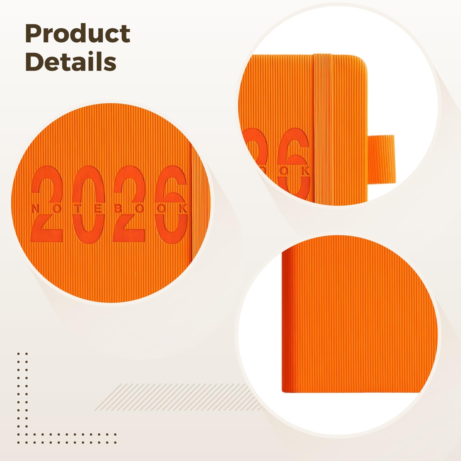 Agenda journalier 2026, A5 orange, organiseur de vie de janv 2026 à déc 2026, 360 pages, couverture en PU avec passant pour stylo, ouverture à plat, créneaux horaires, suivi précis pour planifier