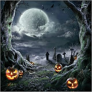 AIIKES 10x10FT Halloween Photography Backdrop Horror Night Backdrop Pumpkin Lantern Backdrop Dark Night Bat Grave Backdrop Family Party Background Studio Backdrop 11-897